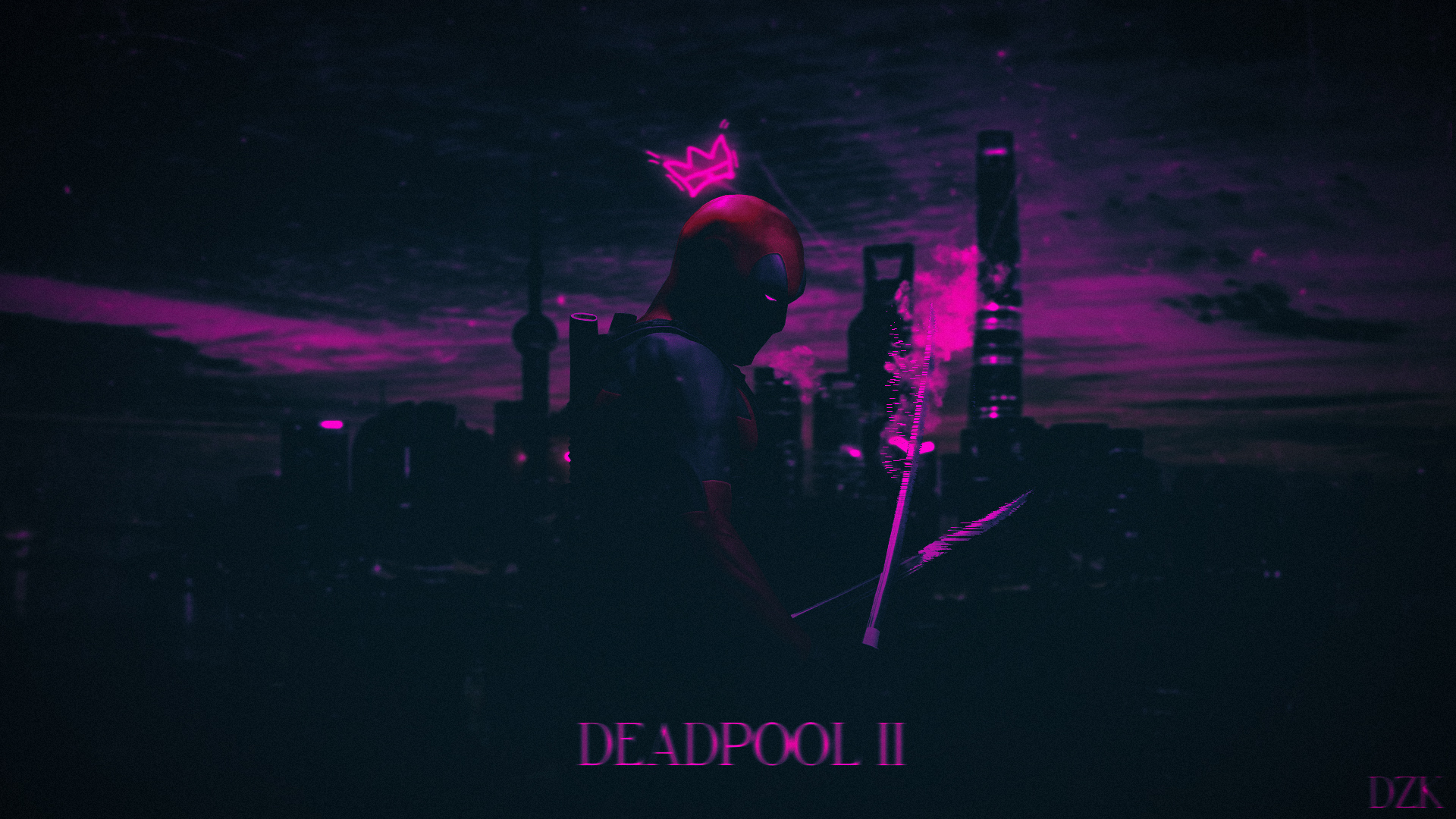 Deadpool from Marvel Comics with a neon crown HD Wallpaper
