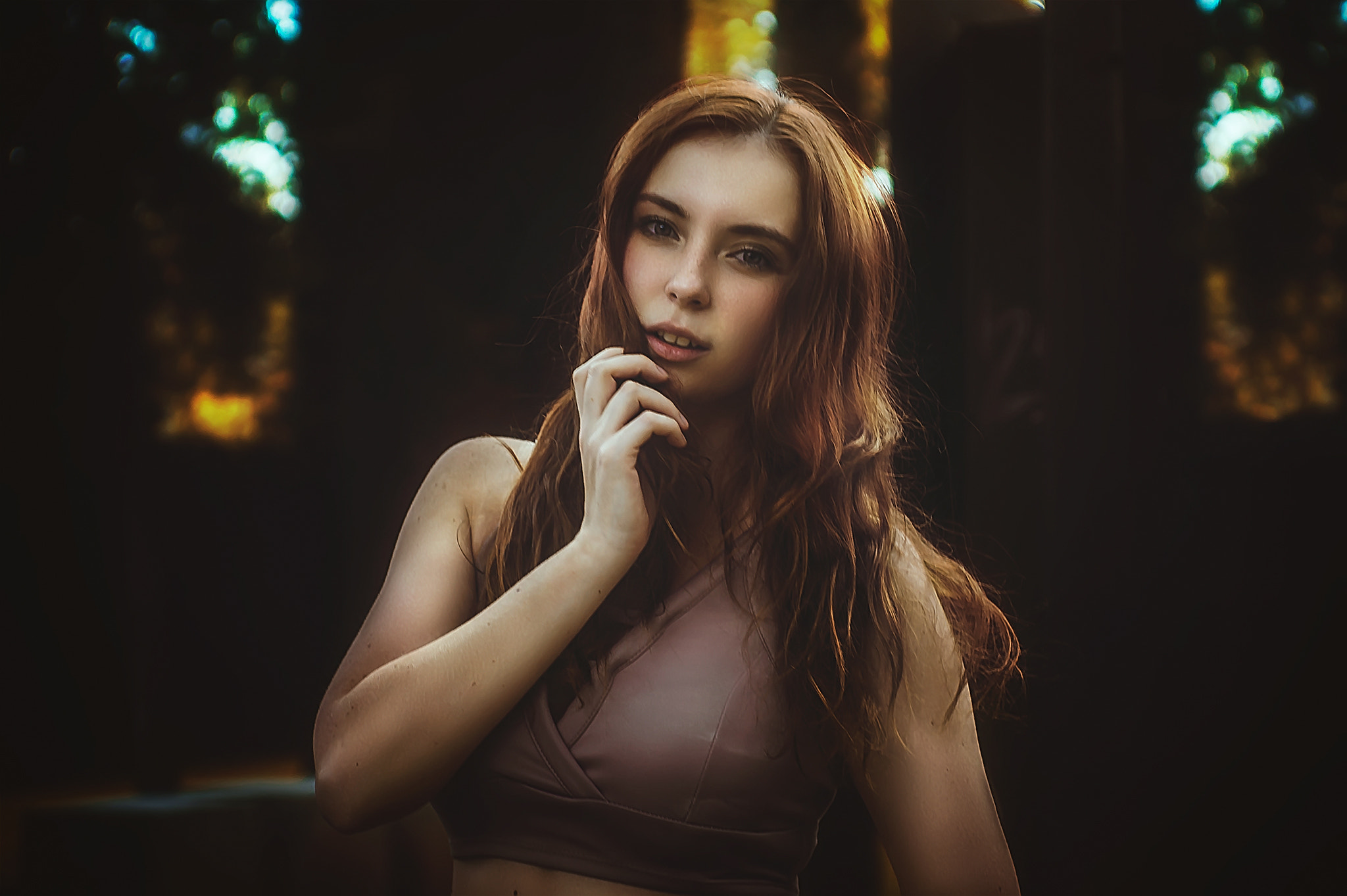 Portrait of a young woman with red hair HD Wallpaper