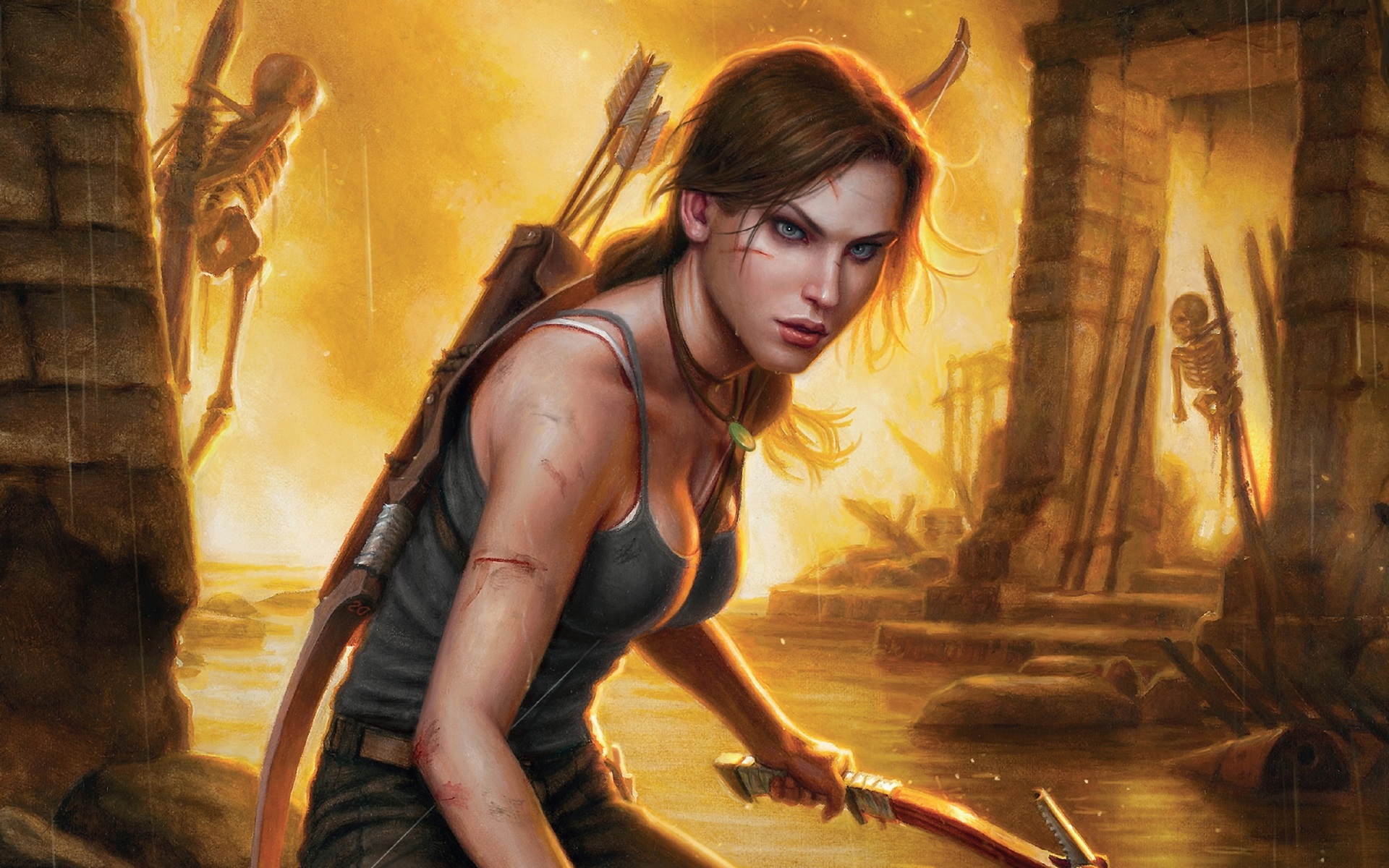 Lara Croft from Tomb Raider with bow and arrow HD Wallpaper