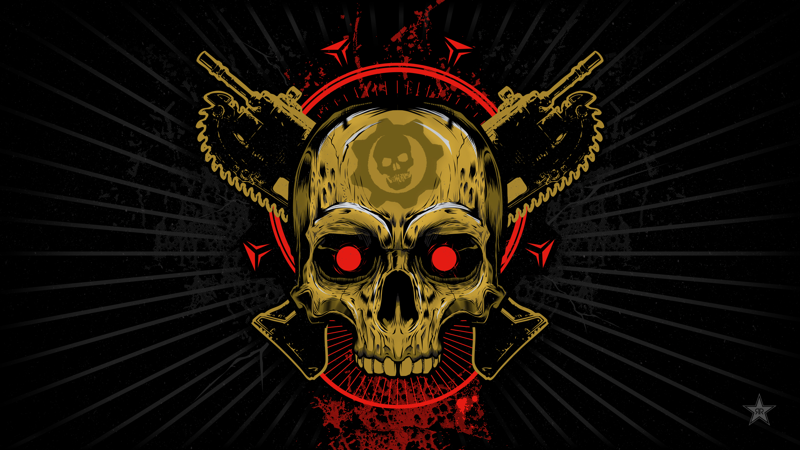 Gears of War Skull with Chainsaws HD Wallpaper