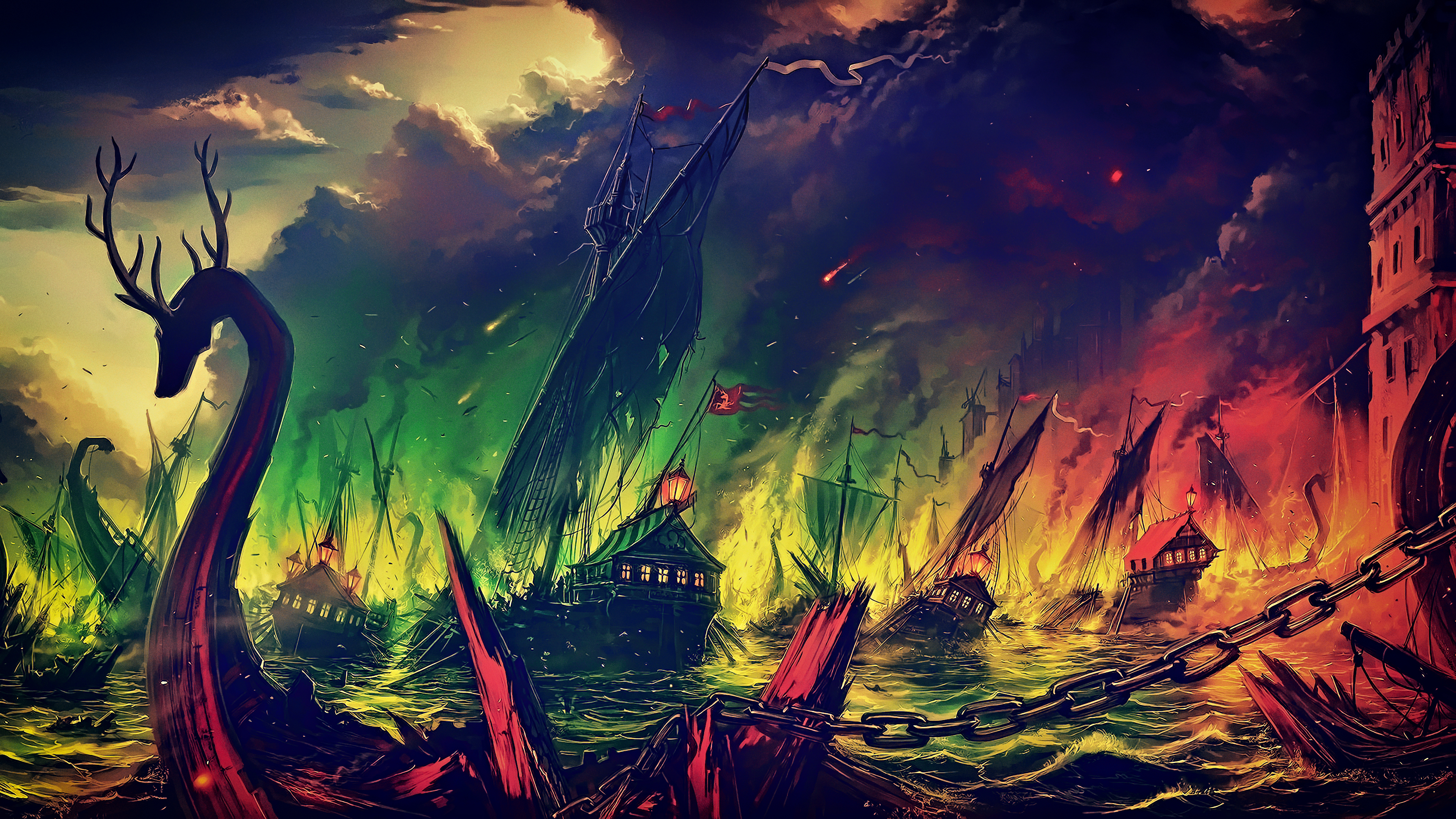 Fan art of a naval battle from Game of Thrones HD Wallpaper