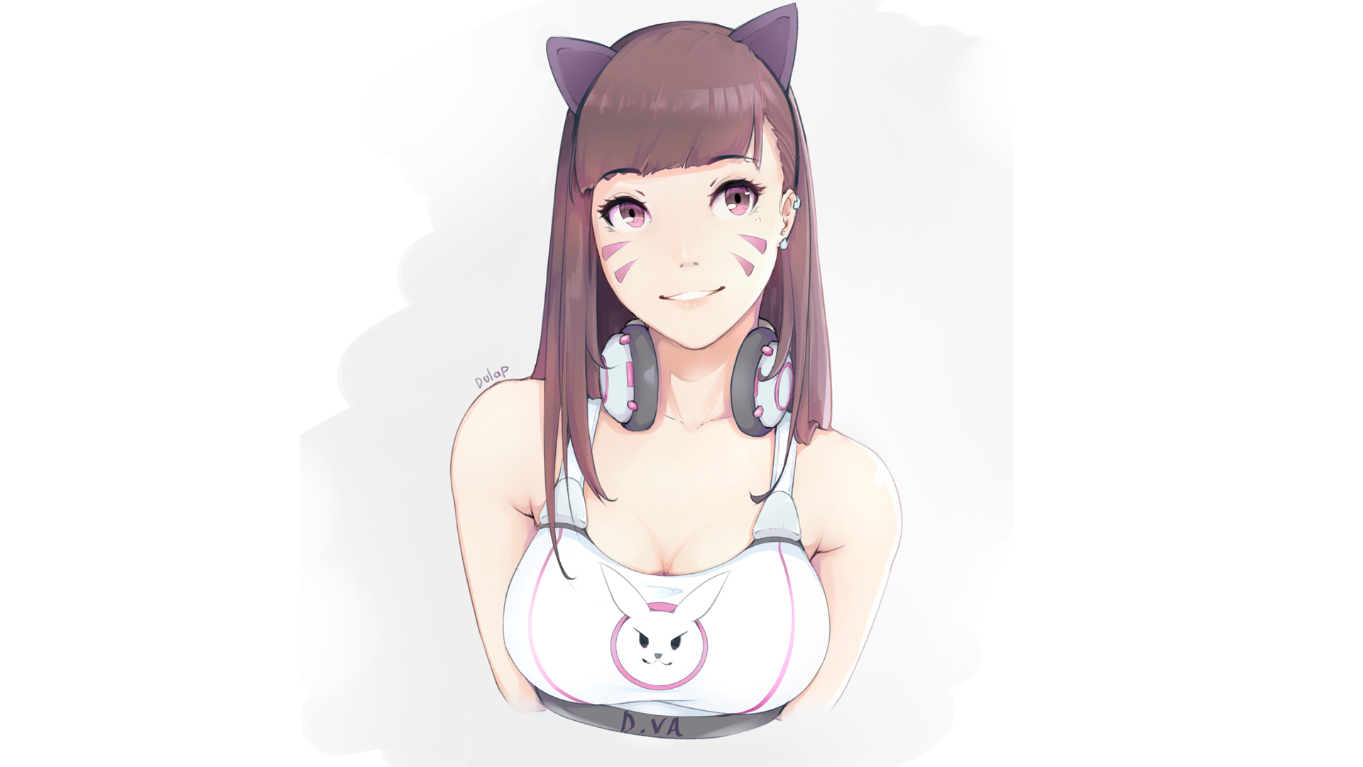 D.Va from Overwatch with cat ears and headphones HD Wallpaper