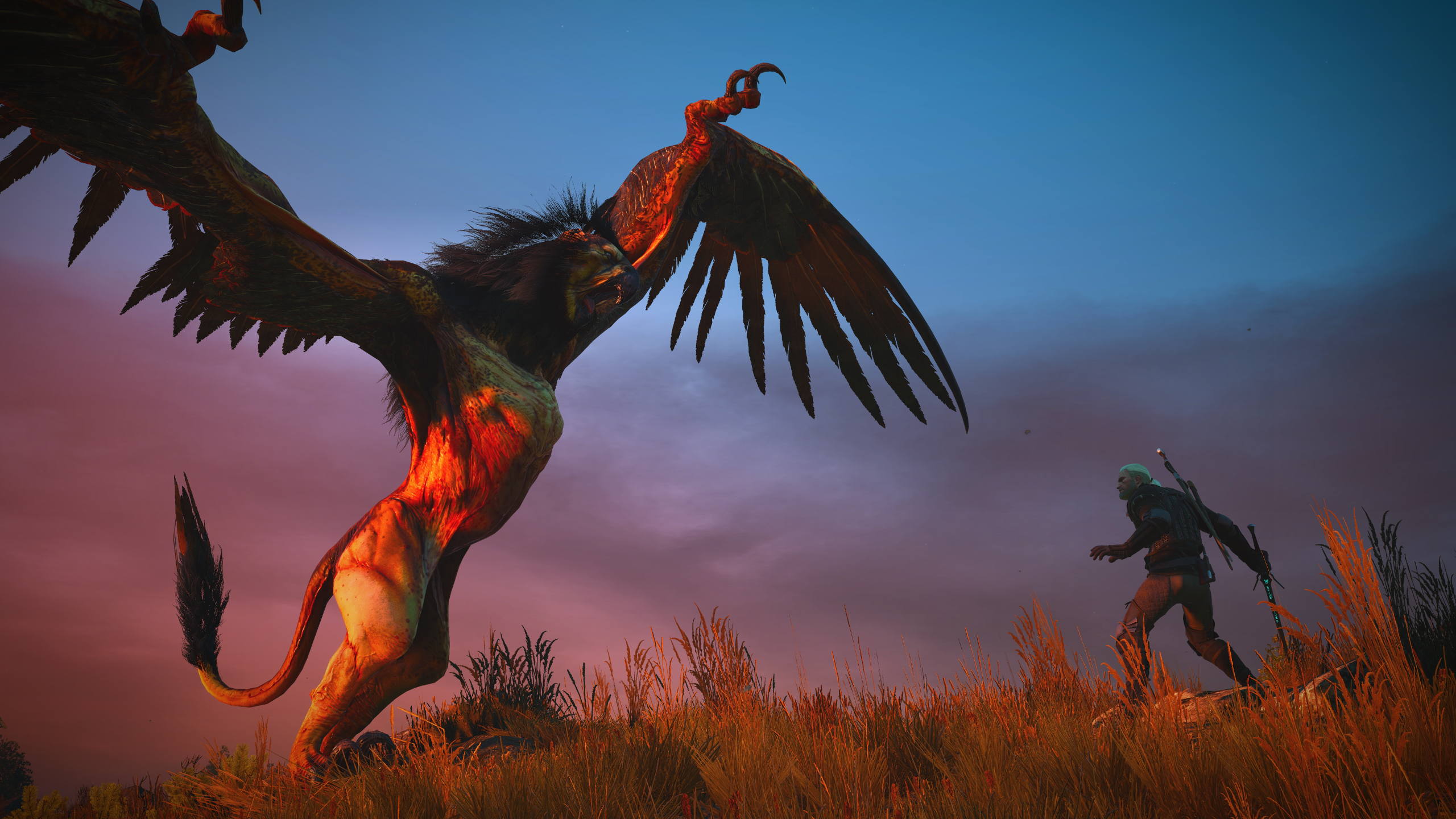 Geralt of Rivia fighting a Griffin in The Witcher 3 HD Wallpaper
