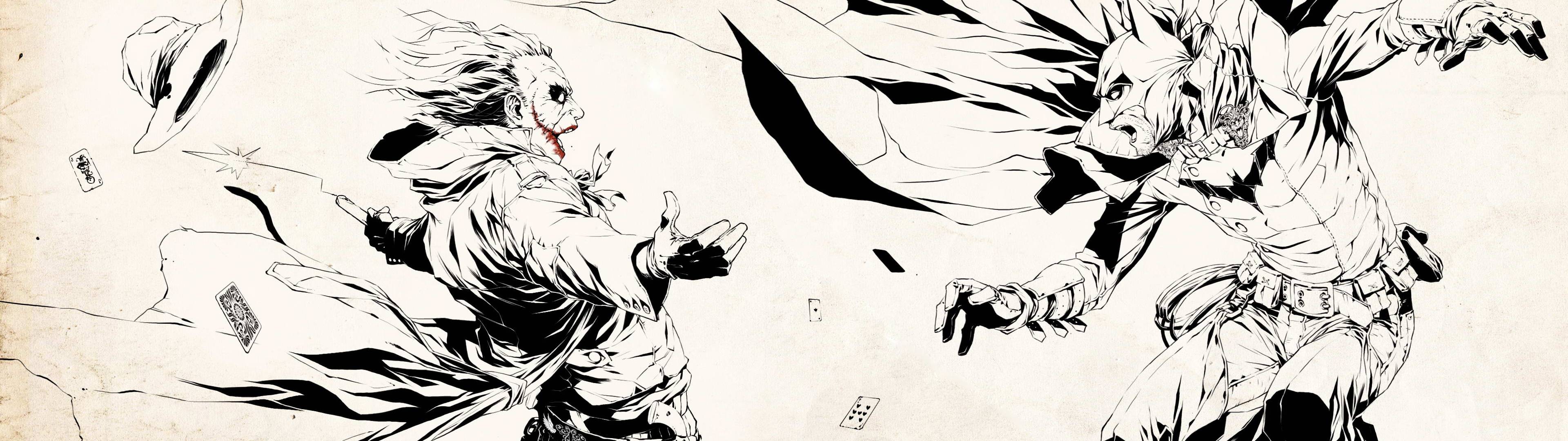 Batman and Joker in a comic book style illustration HD Wallpaper