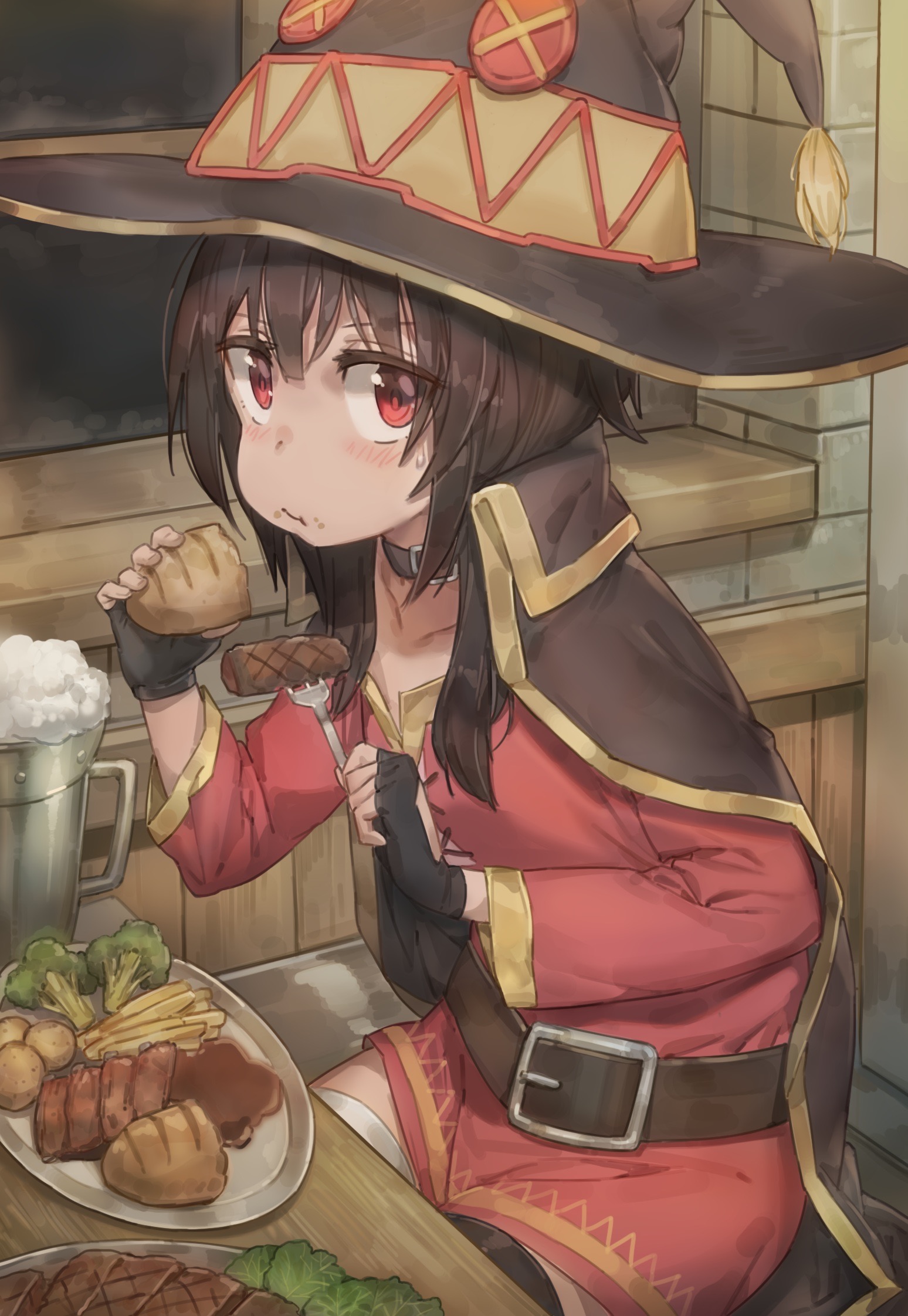 Megumin from Kono Subarashii Sekai ni Shukufuku wo! eating food HD Wallpaper