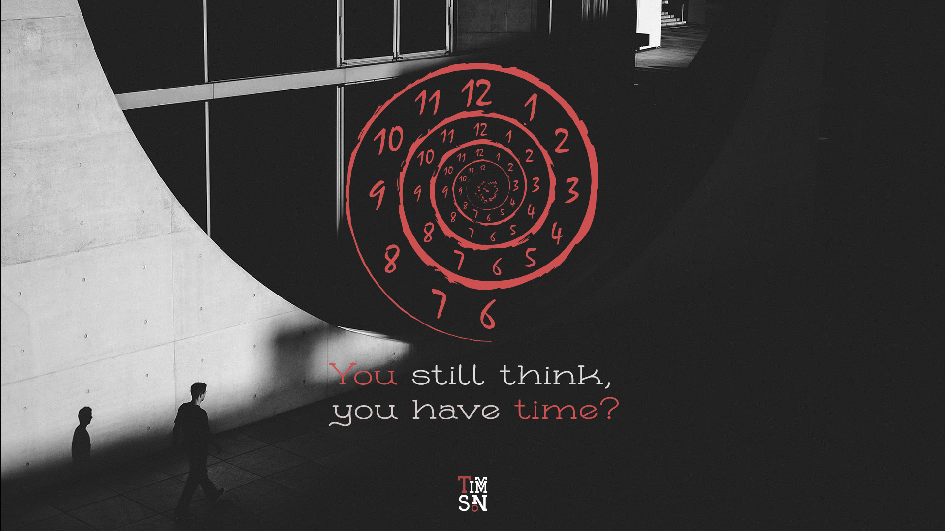 Spiral clock with quote about time HD Wallpaper