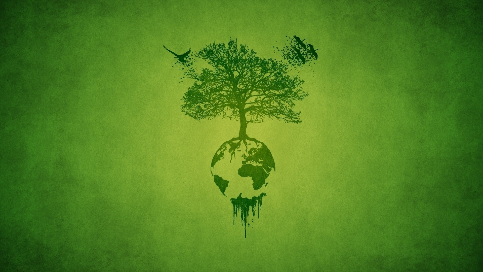 Tree growing from Earth with birds flying away HD Wallpaper