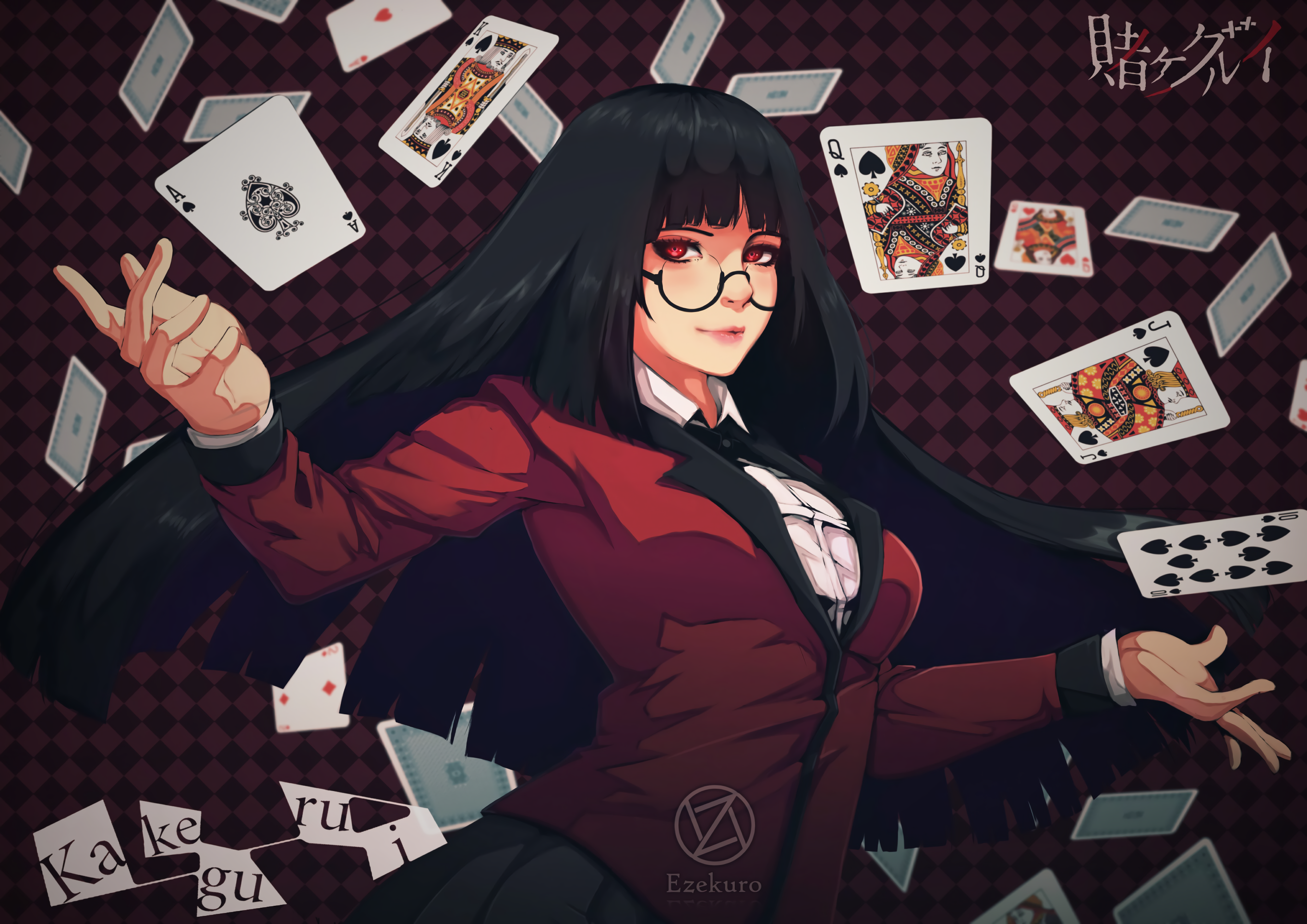 Yumeko Jabami from Kakegurui with playing cards HD Wallpaper