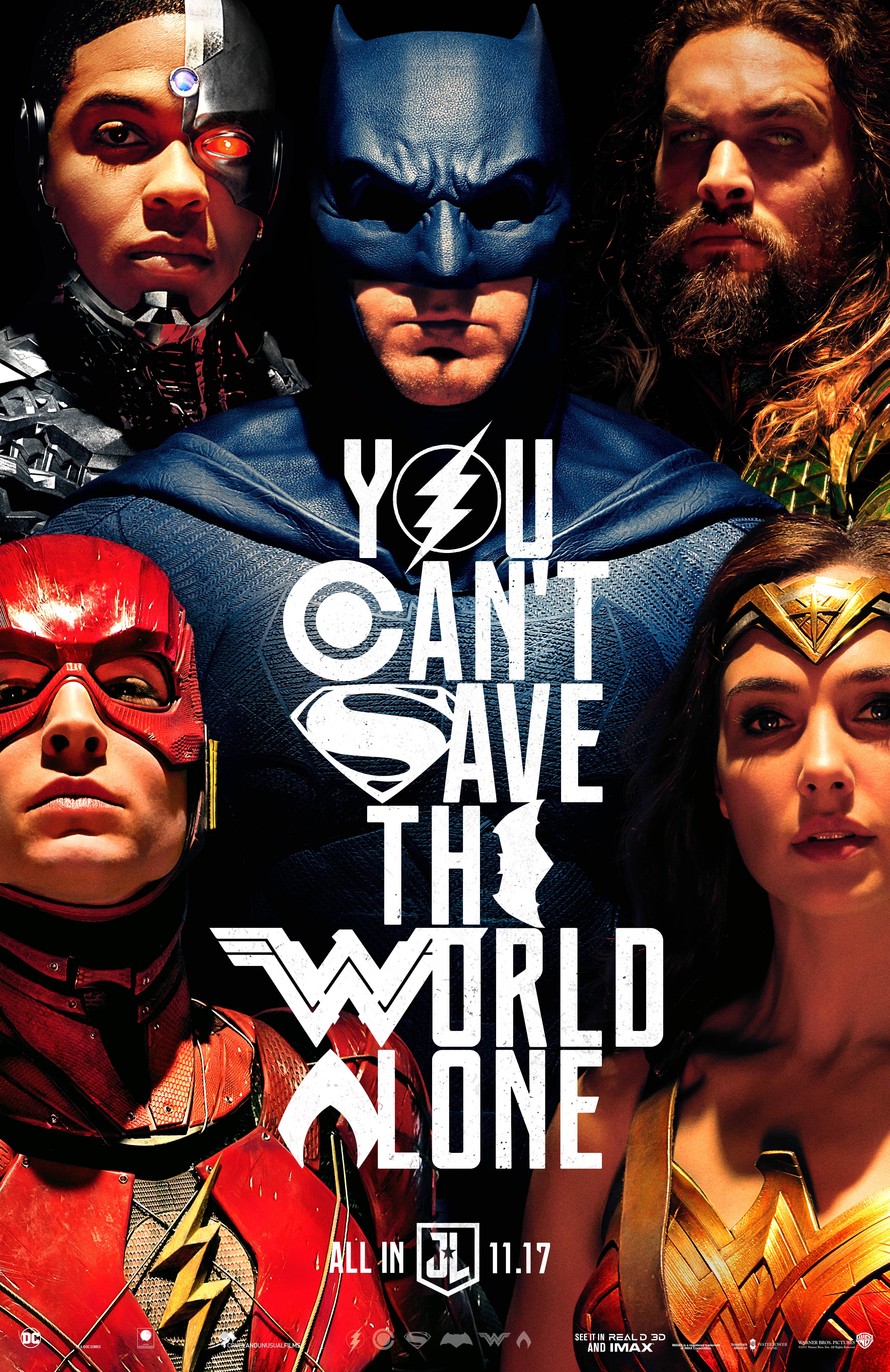 Justice League movie poster with Batman, Flash, Aquaman, Wonder Woman, and Cyborg HD Wallpaper