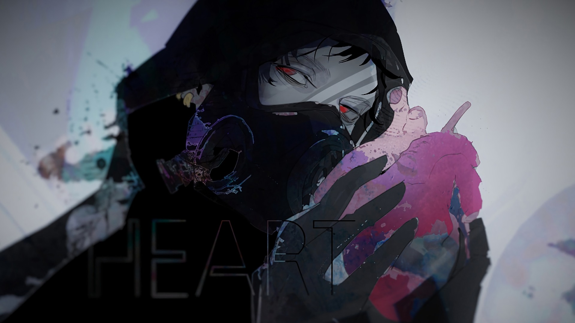 Anime character with gas mask holding a heart HD Wallpaper