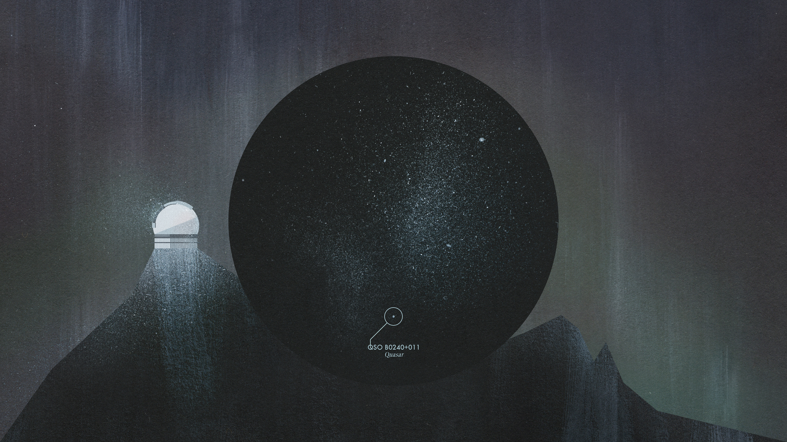 Observatory dome and night sky with quasar HD Wallpaper