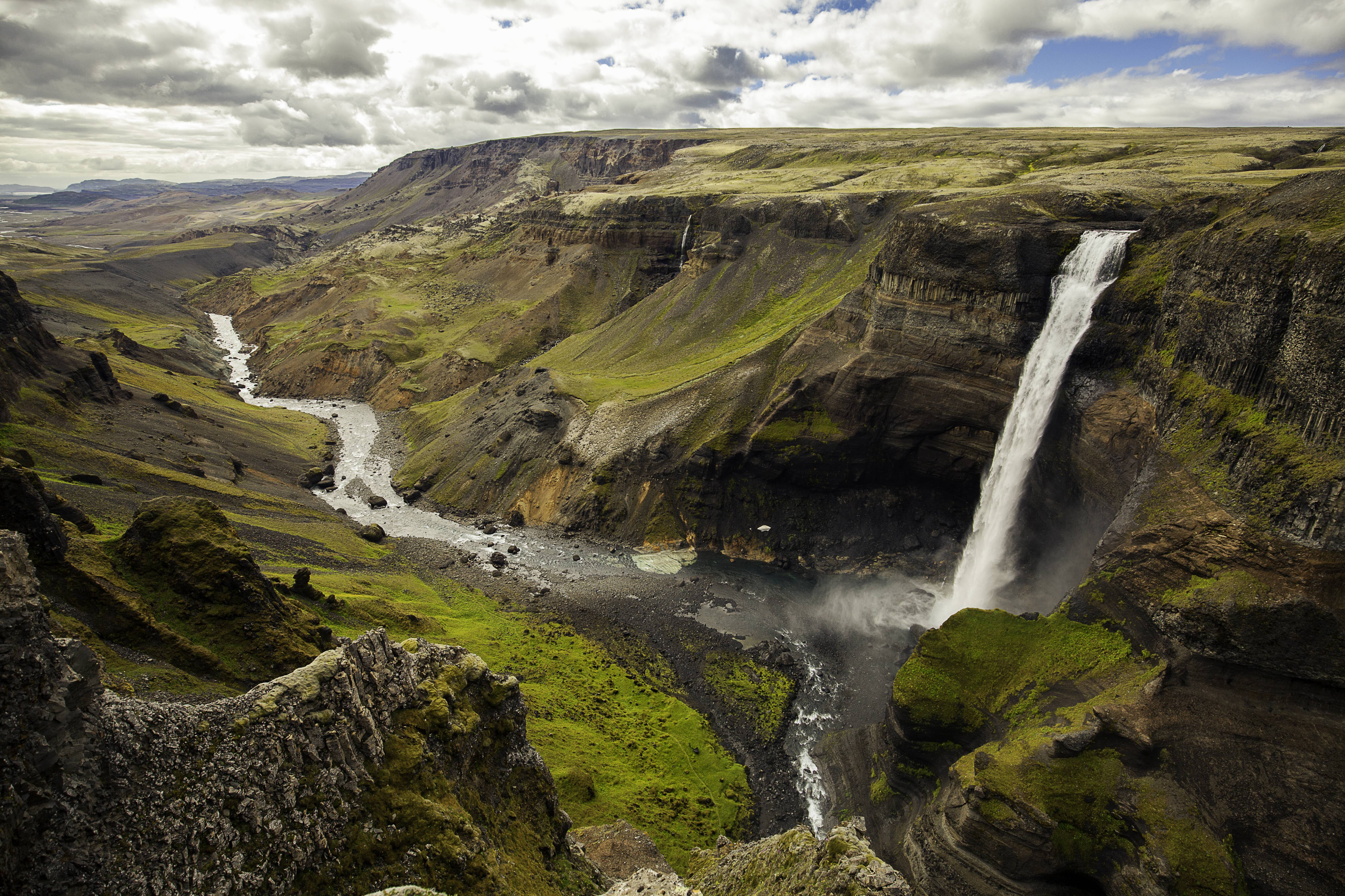 Haifoss waterfall in a canyon, Iceland HD Wallpaper