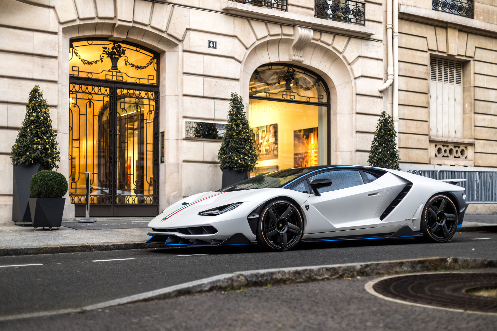 White Lamborghini Centenario LP770-4 parked outside building HD Wallpaper