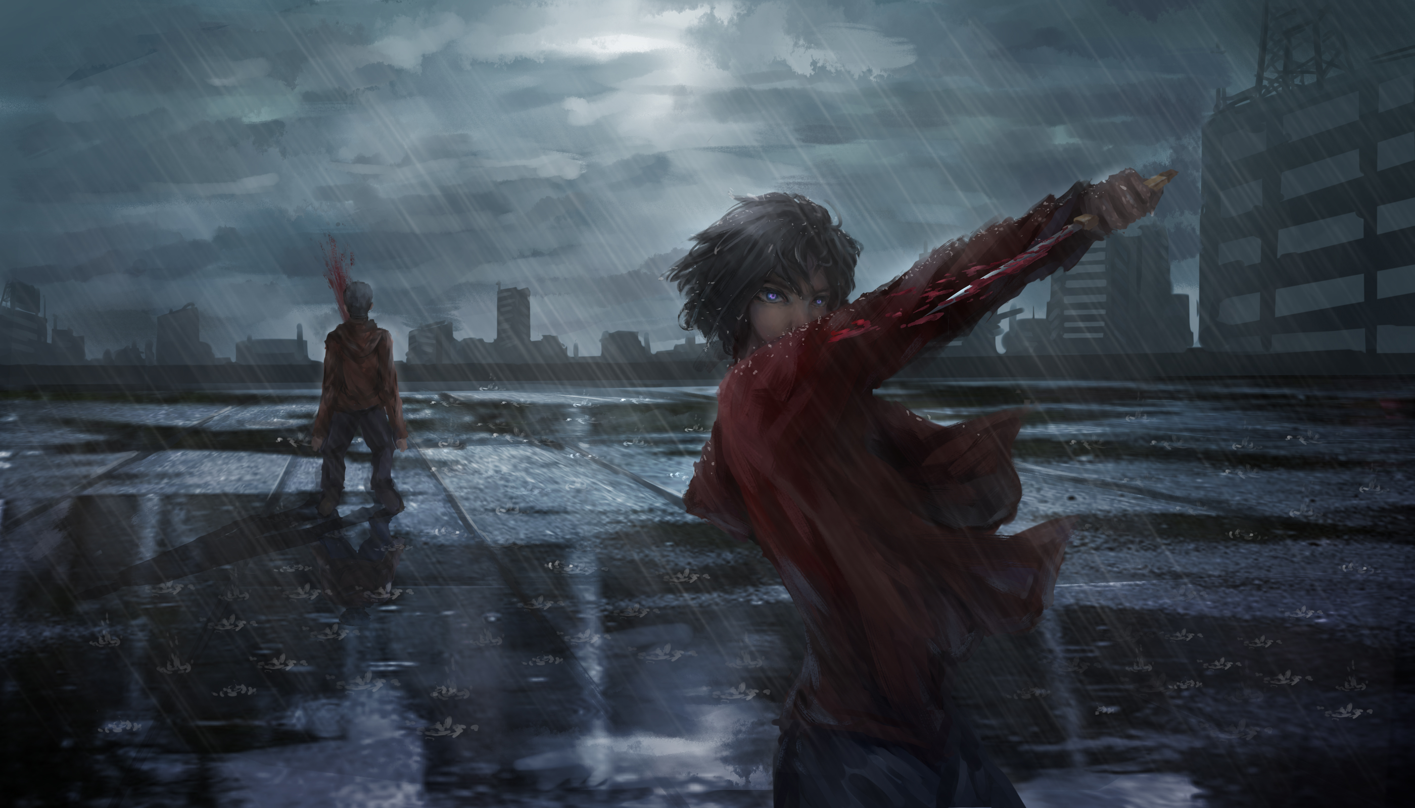 Ryougi Shiki from Kara no Kyoukai in the rain HD Wallpaper