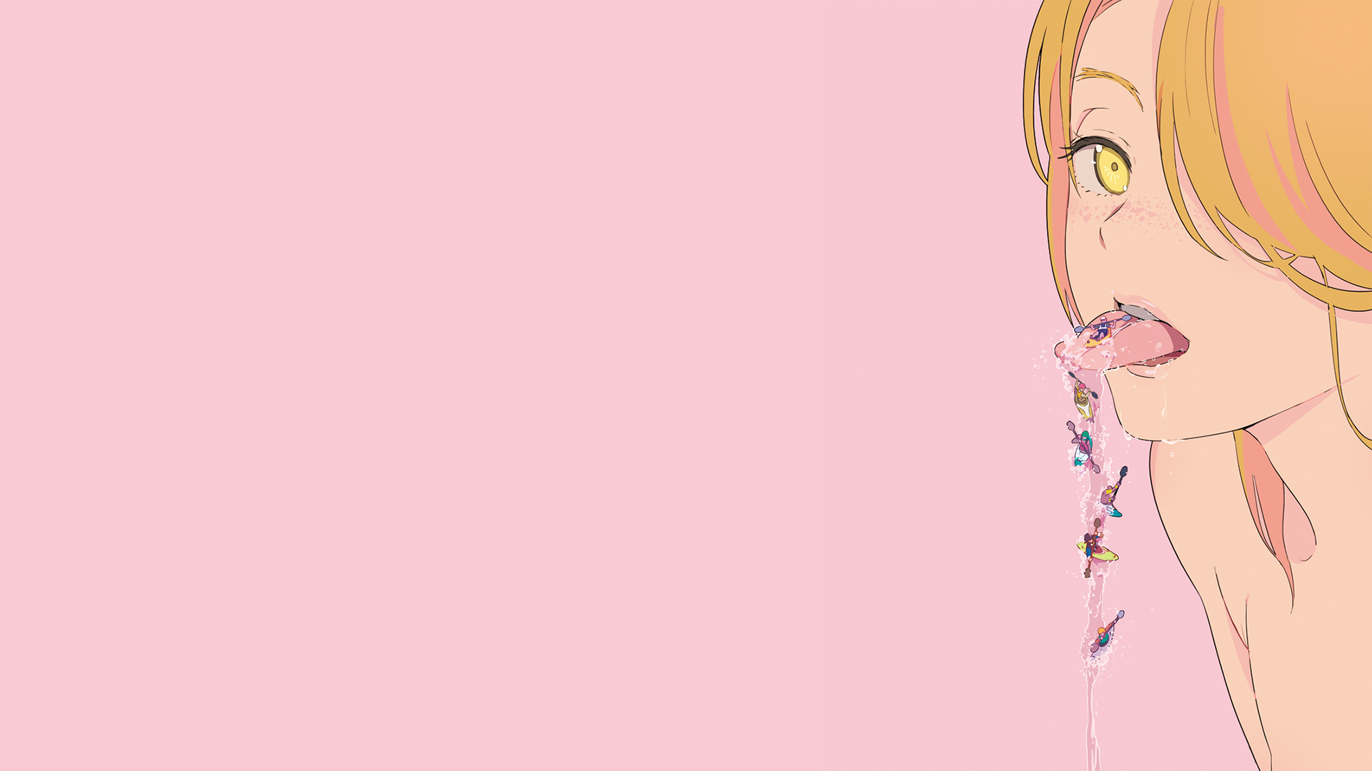 Anime girl with tiny people in water HD Wallpaper