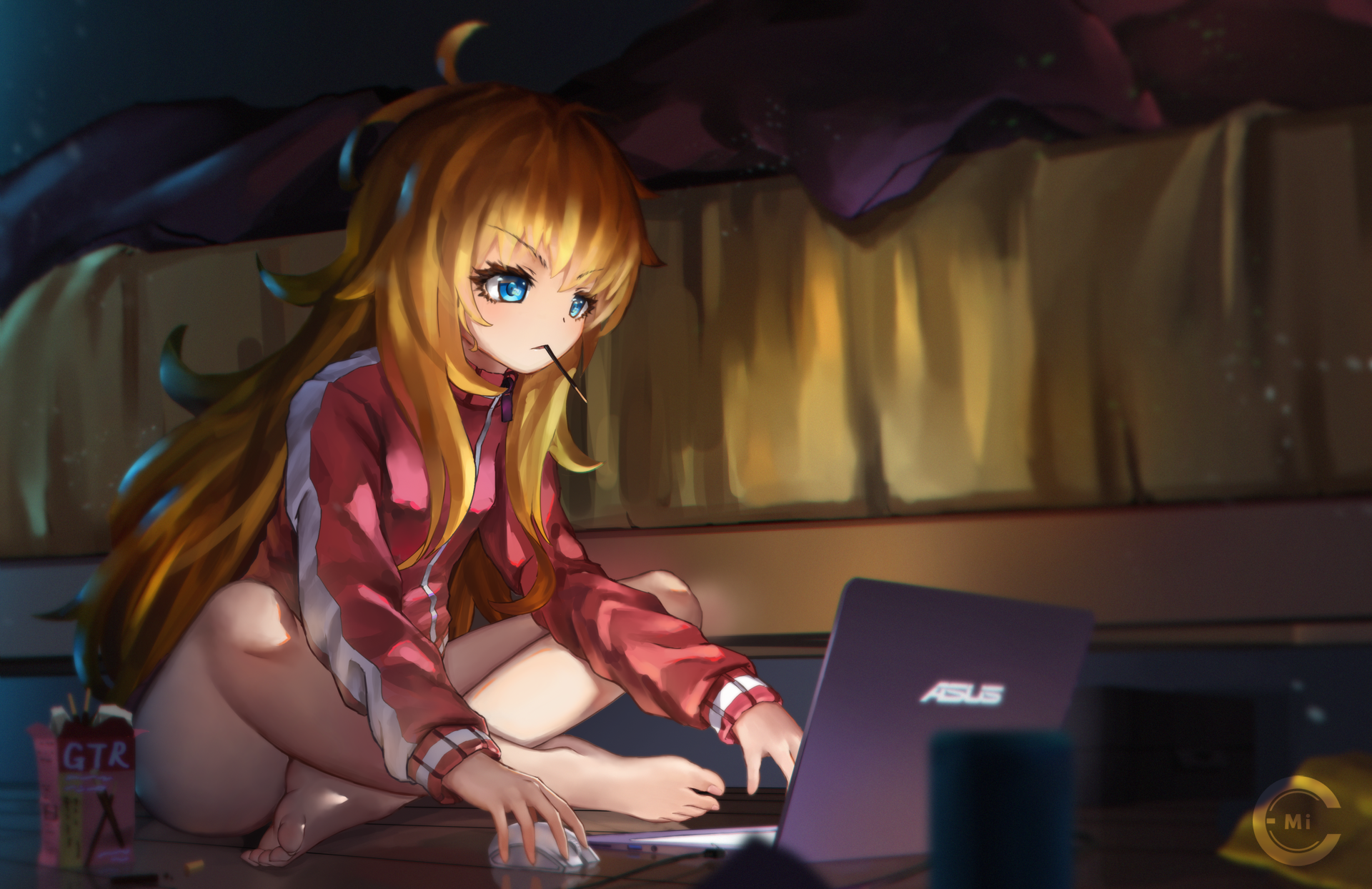 Gabriel White Tenma from Gabriel Dropout using a laptop HD Wallpaper