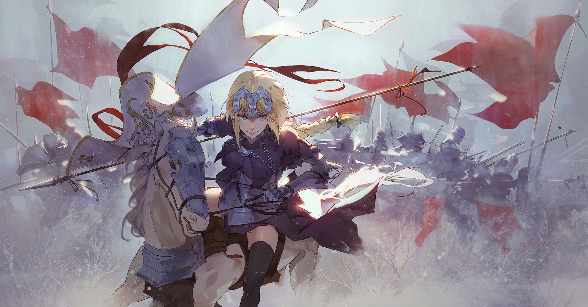 Jeanne d'Arc from Fate/Apocrypha on horseback HD Wallpaper