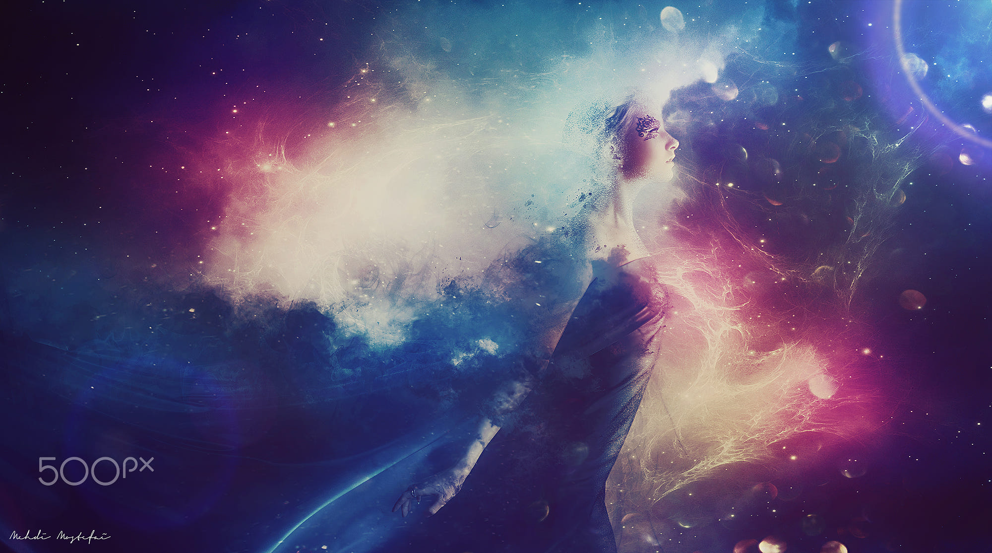 Fantasy girl in cosmic nebula by Mehdi Mostefaï HD Wallpaper