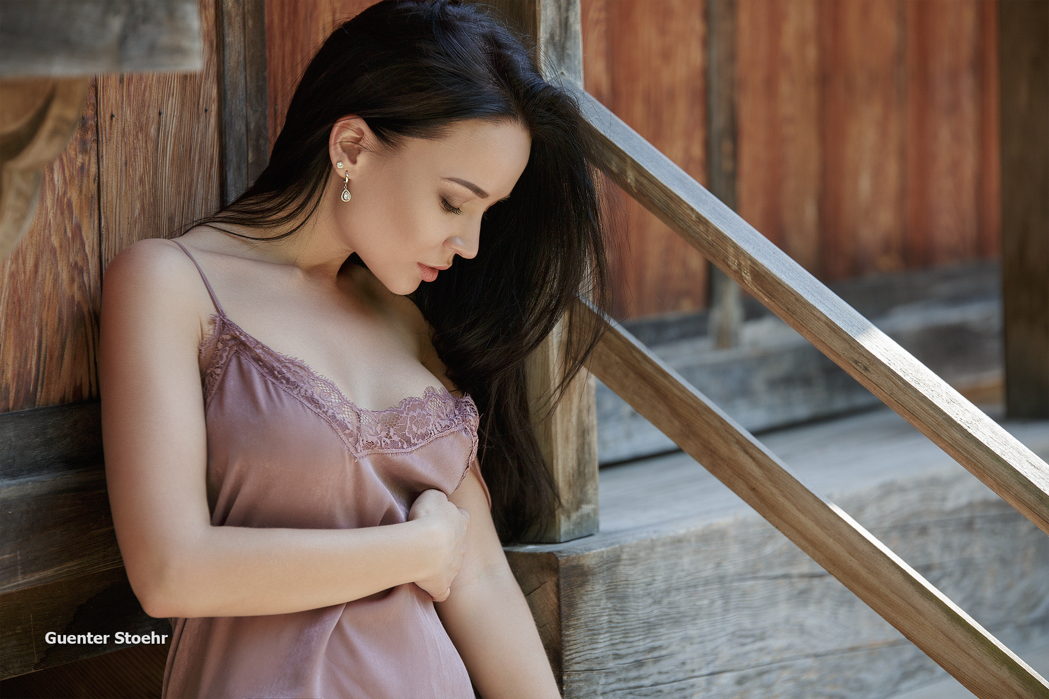 Model Angelina Petrova in a slip dress HD Wallpaper