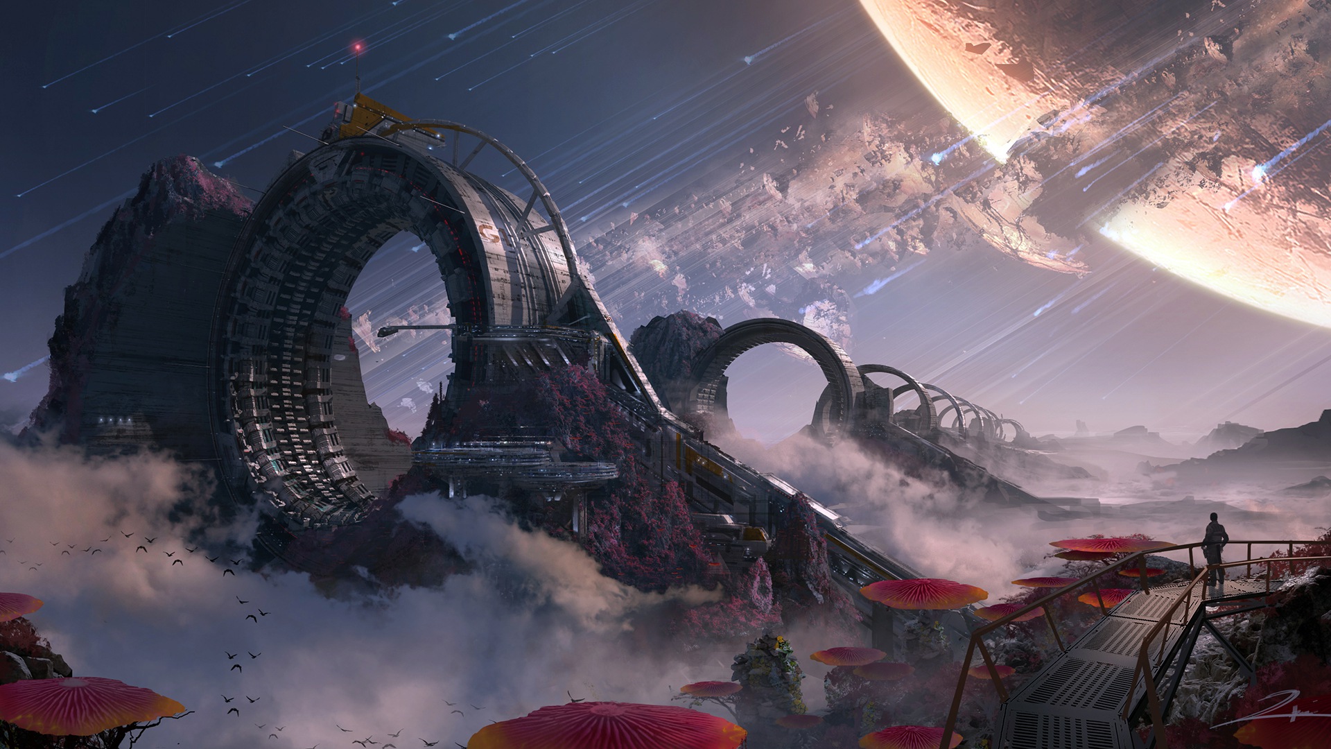 Science fiction artwork from Titanfall 2 with a large planet HD Wallpaper