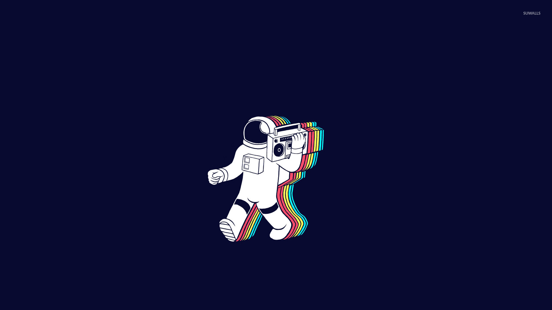 Astronaut with a boombox and rainbow trail HD Wallpaper