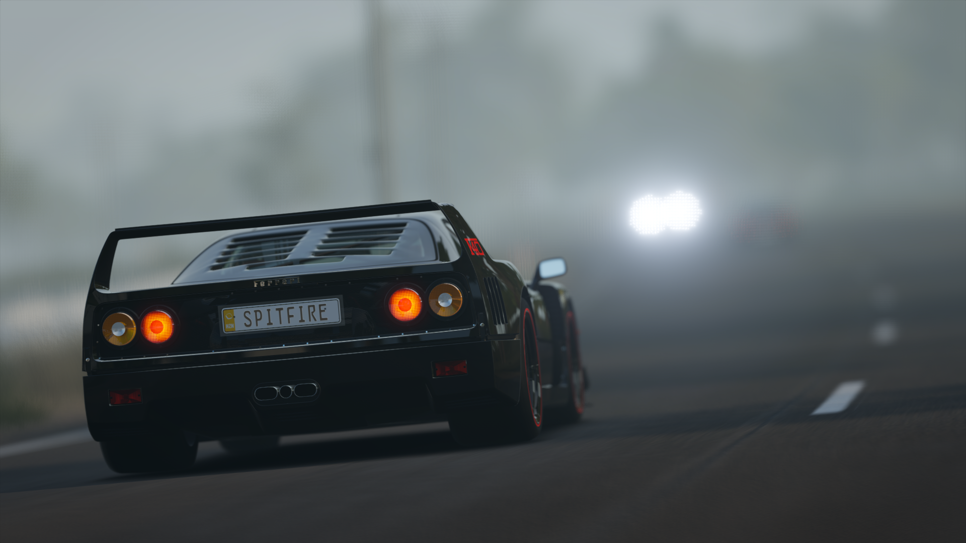 Black Ferrari F40 with SPITFIRE license plate HD Wallpaper
