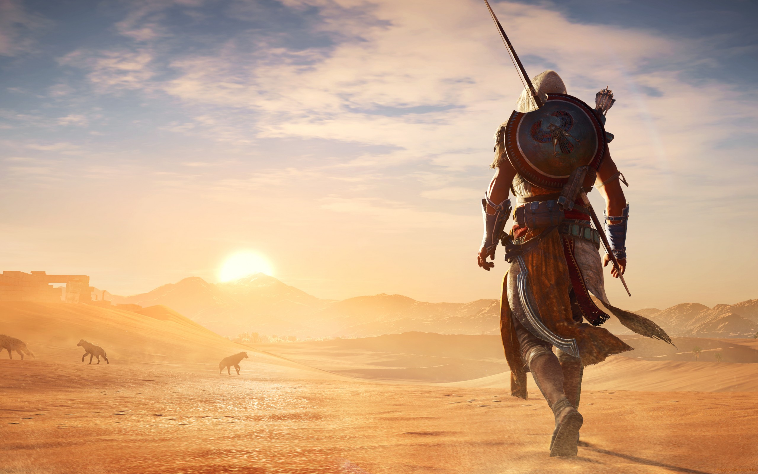 Bayek from Assassin's Creed Origins in a desert HD Wallpaper