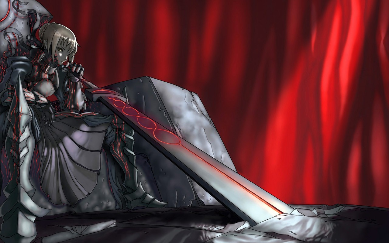 Saber Alter from Fate/Stay Night sitting on a throne HD Wallpaper