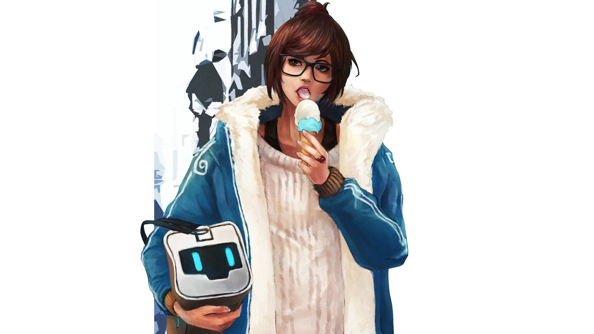 Mei from Overwatch eating ice cream HD Wallpaper