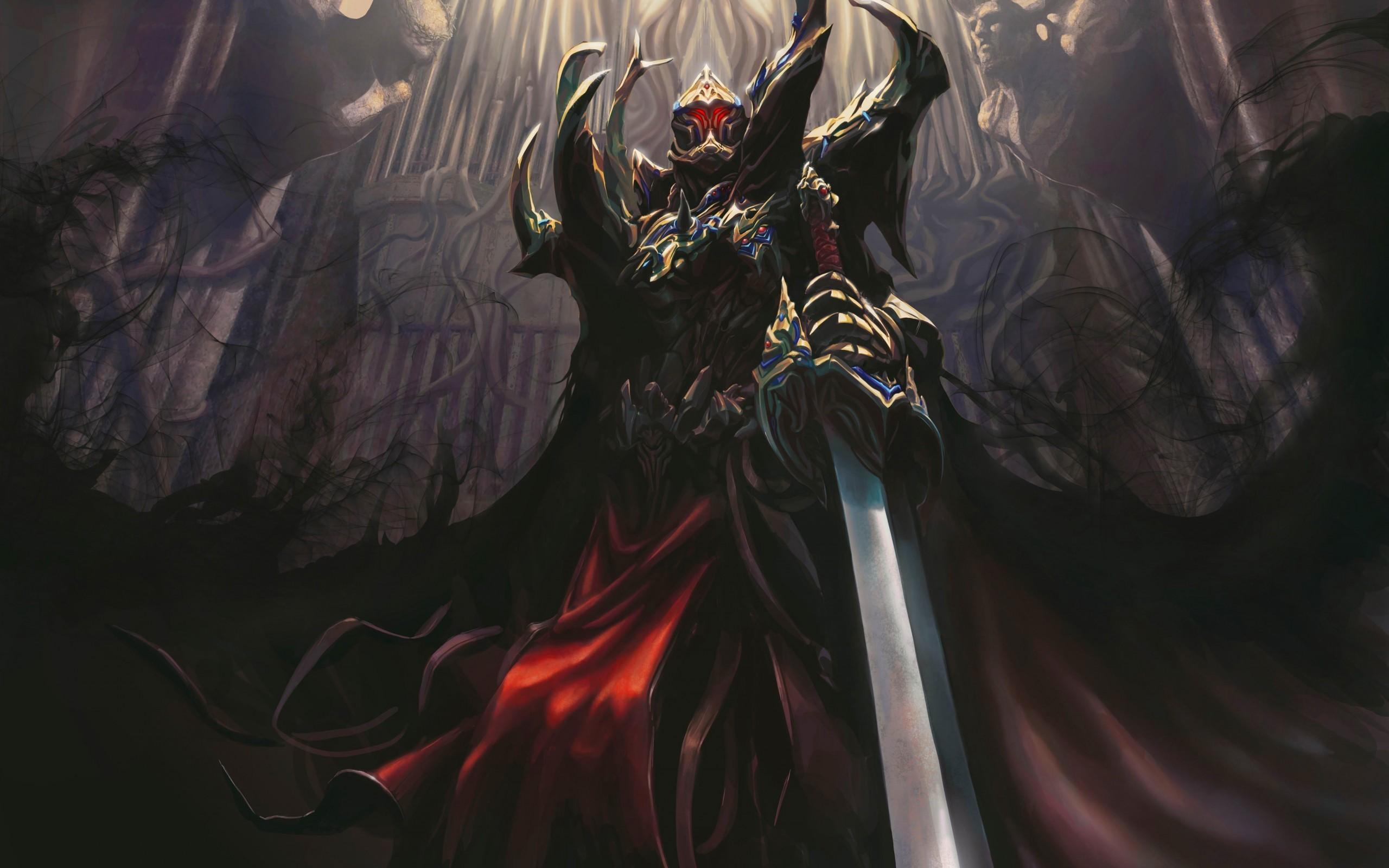 Dark warrior with sword and red cape HD Wallpaper