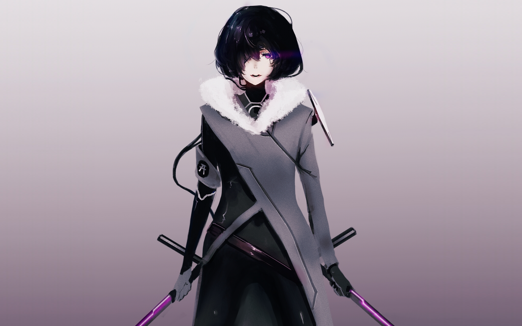 Anime girl with swords and purple eyes HD Wallpaper