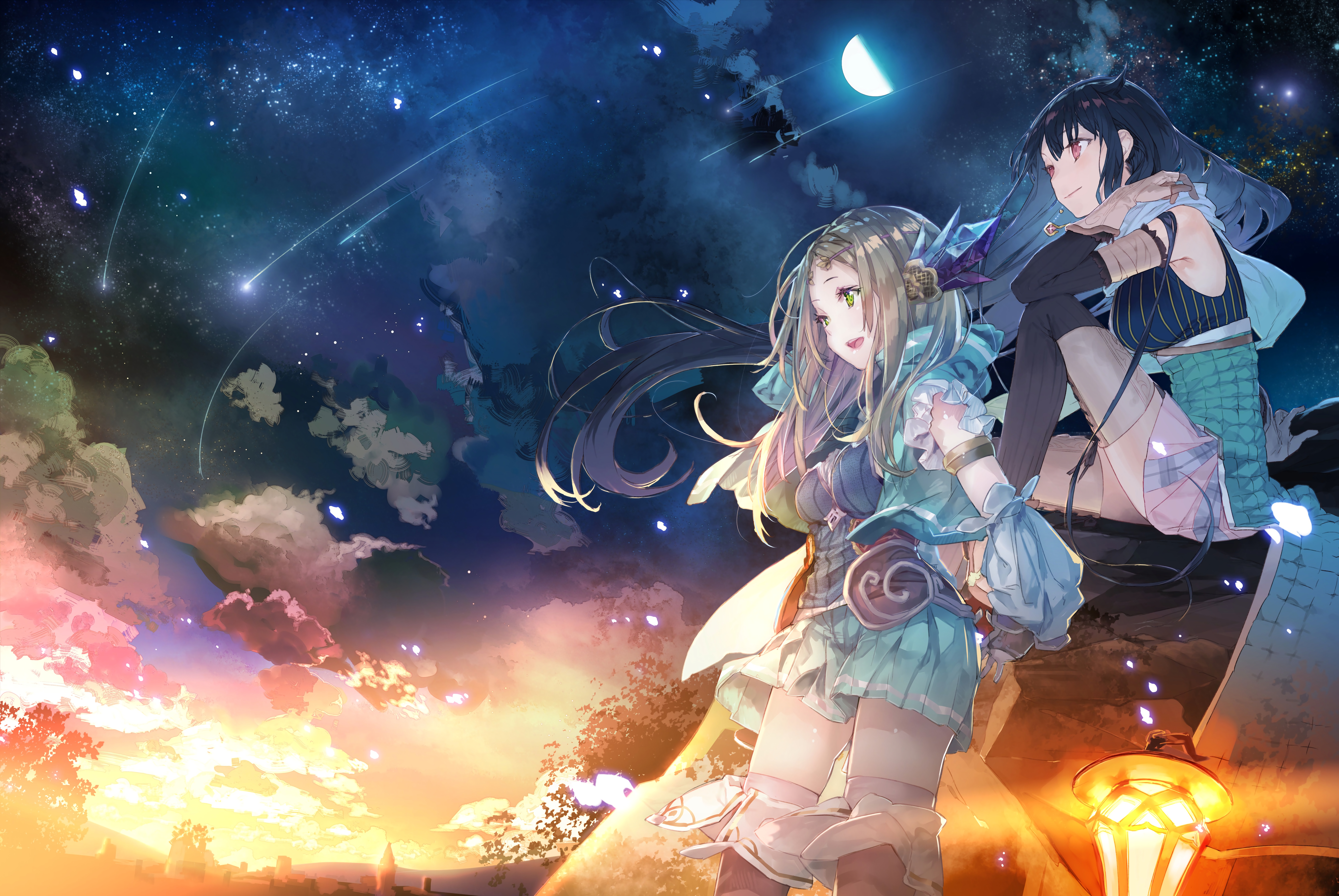 Atelier Firis: Firis Mistlud and Liane Mistlud at Night HD Wallpaper