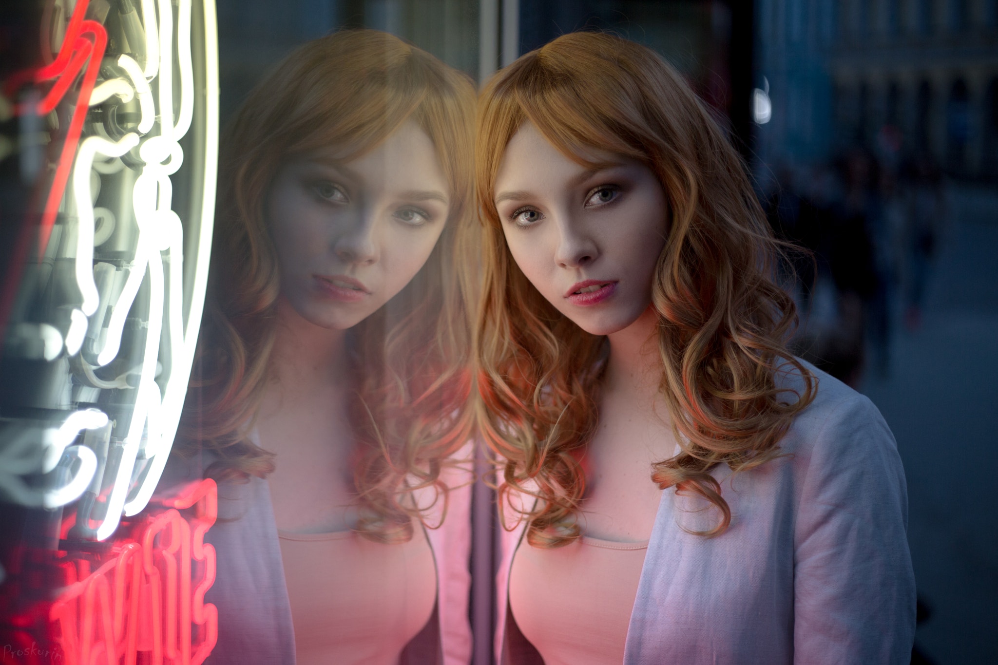 Alice Tarasenko reflected in neon lights HD Wallpaper