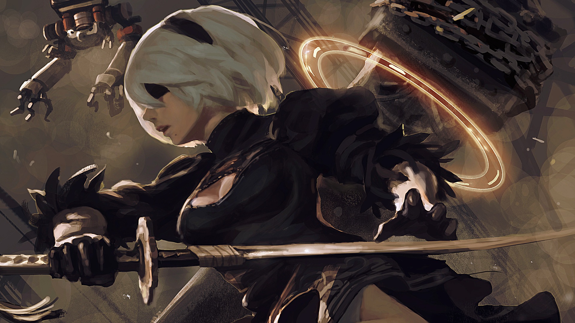 2B from NieR: Automata with a katana HD Wallpaper