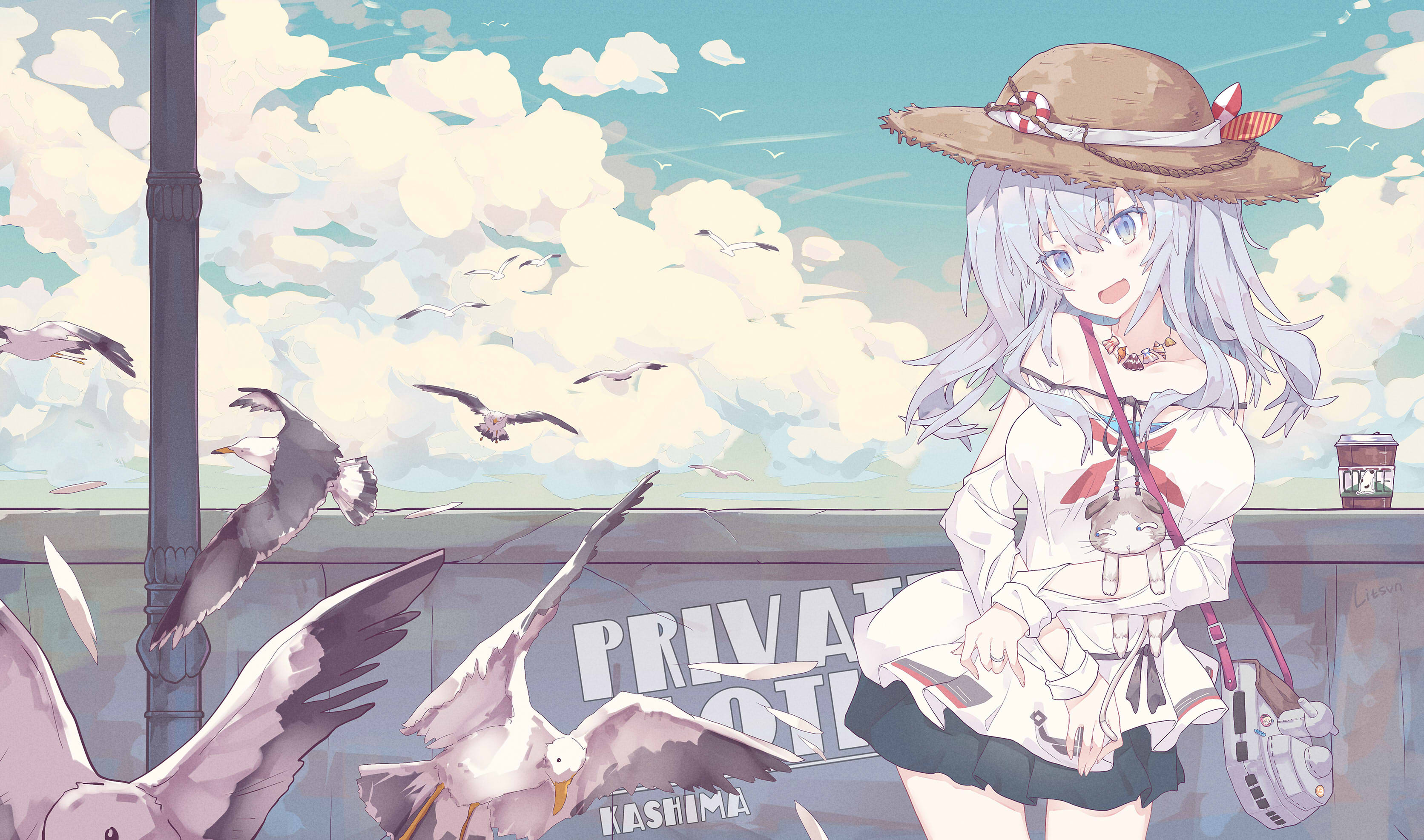 Kashima from Kantai Collection with seagulls HD Wallpaper