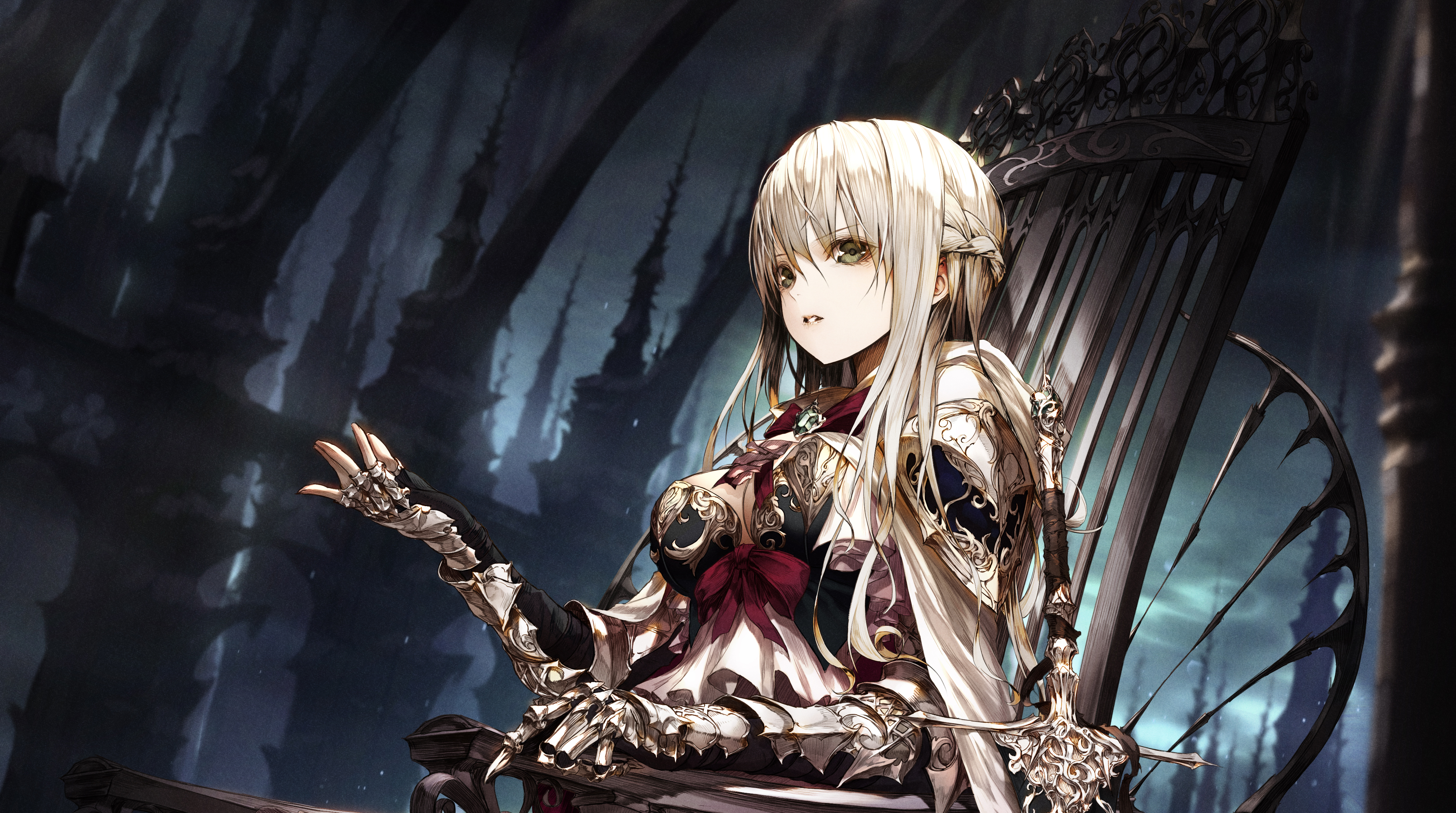 Blonde woman in armor holding a sword HD Wallpaper