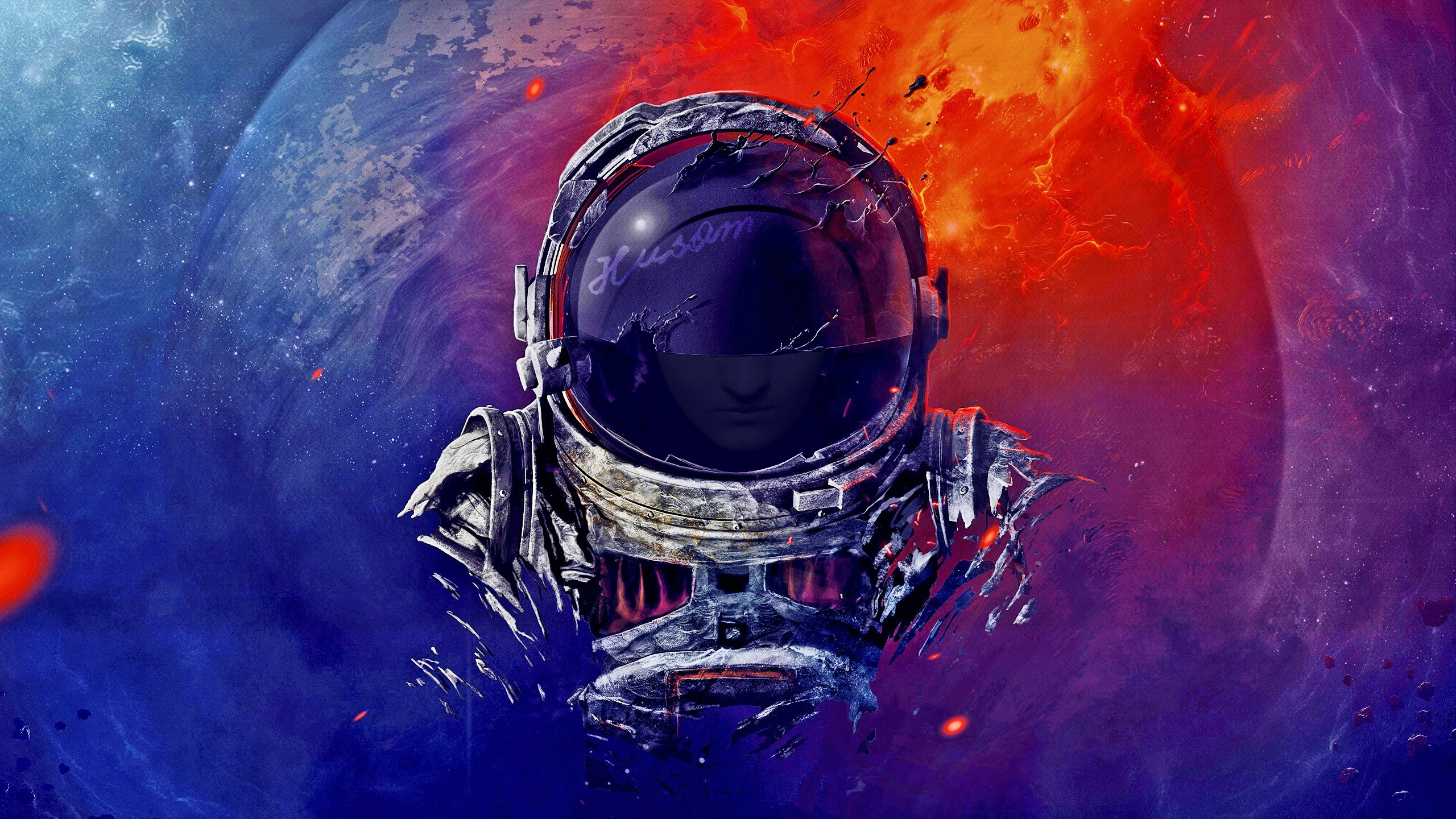 Astronaut in space with planets and nebula HD Wallpaper