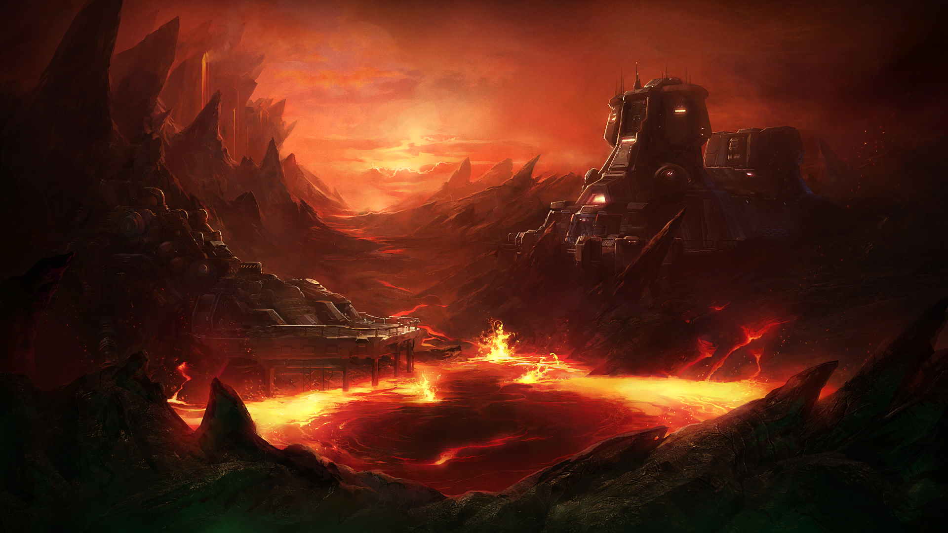 StarCraft II: Heart of the Swarm volcanic landscape HD Wallpaper
