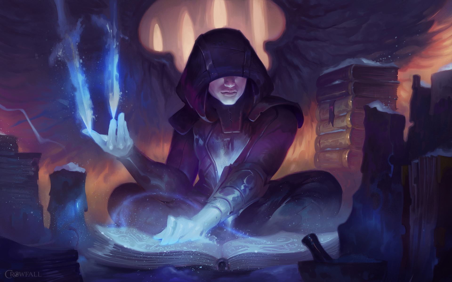 Angel casting magic from a book HD Wallpaper