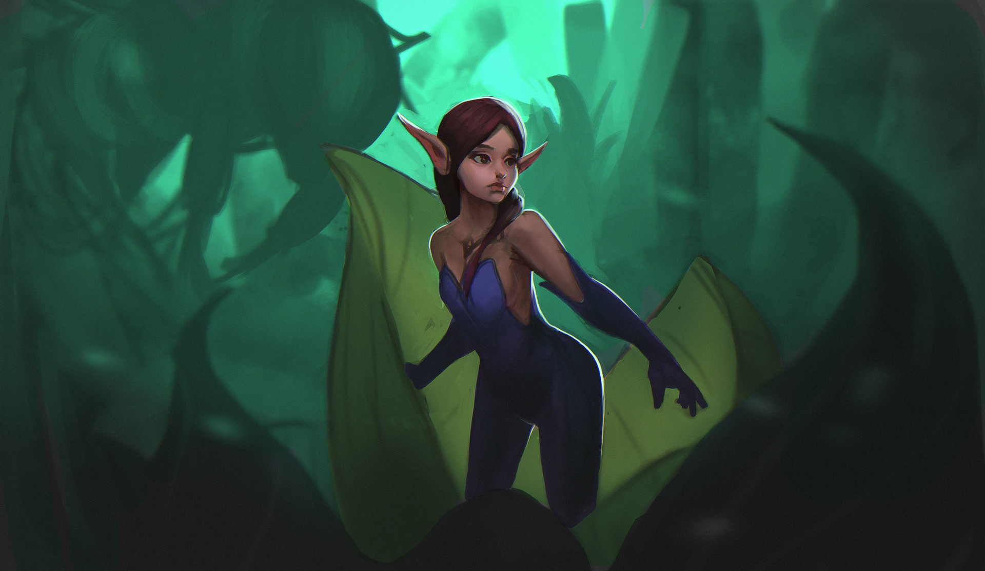 Fairy in a dark green forest by Andrew Potemkin HD Wallpaper