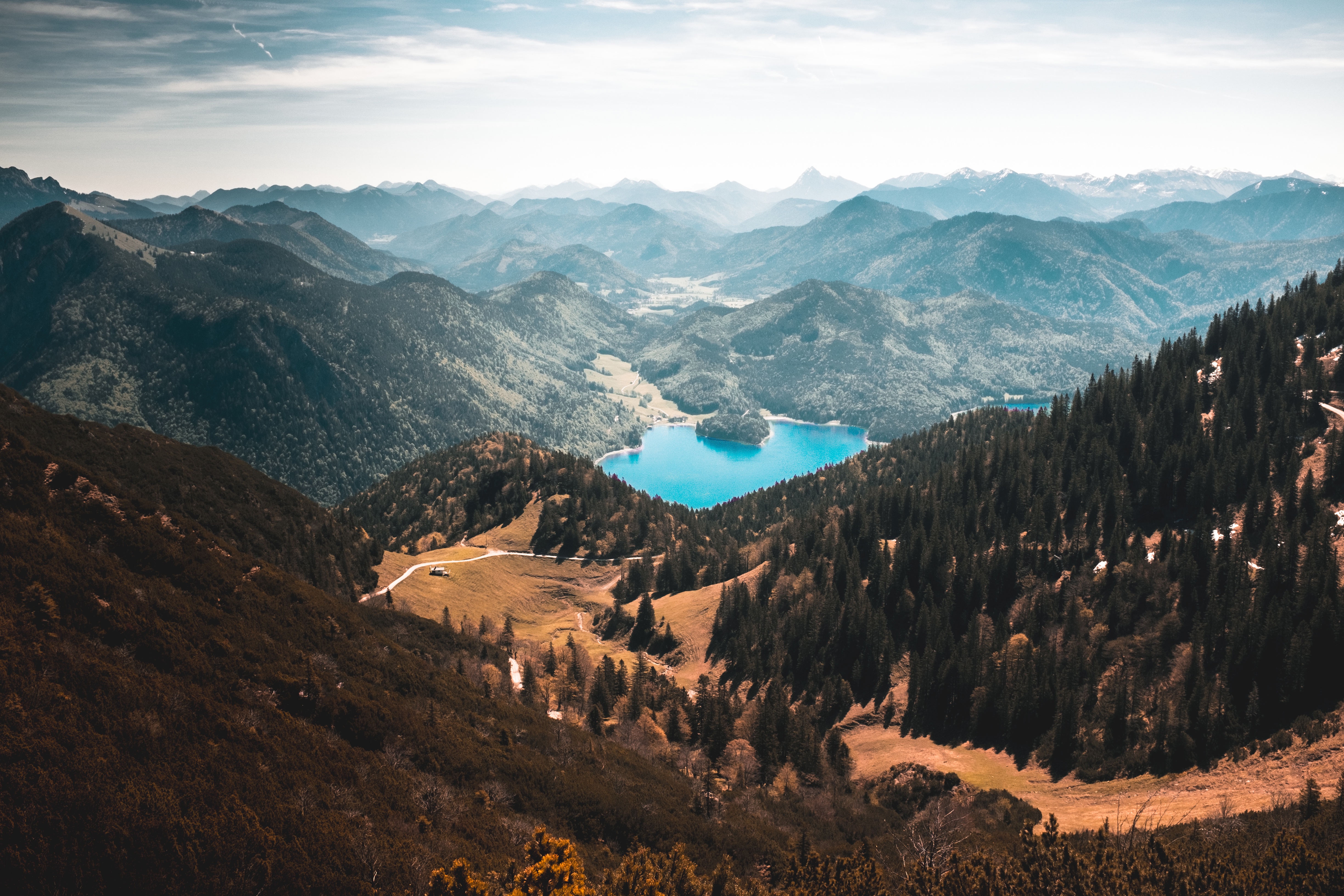 Mountain landscape with a blue lake and forest HD Wallpaper