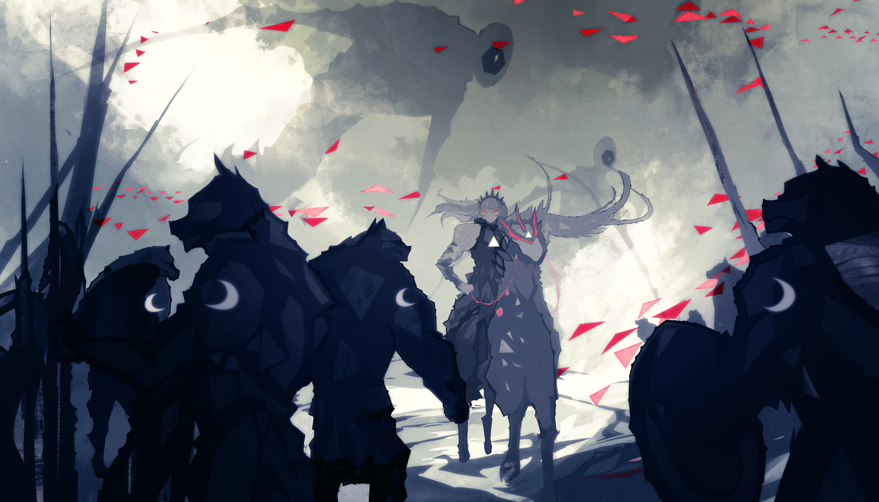Nano Mortis fantasy art with werewolves and a horse HD Wallpaper