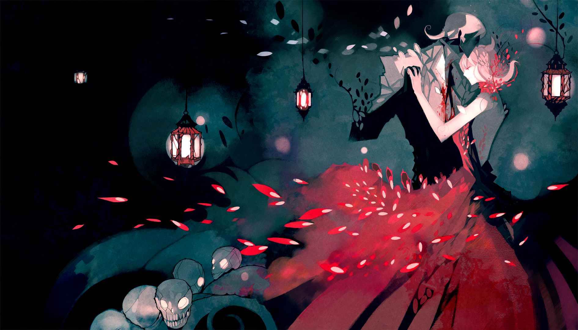 Couple dancing with skulls and lanterns HD Wallpaper