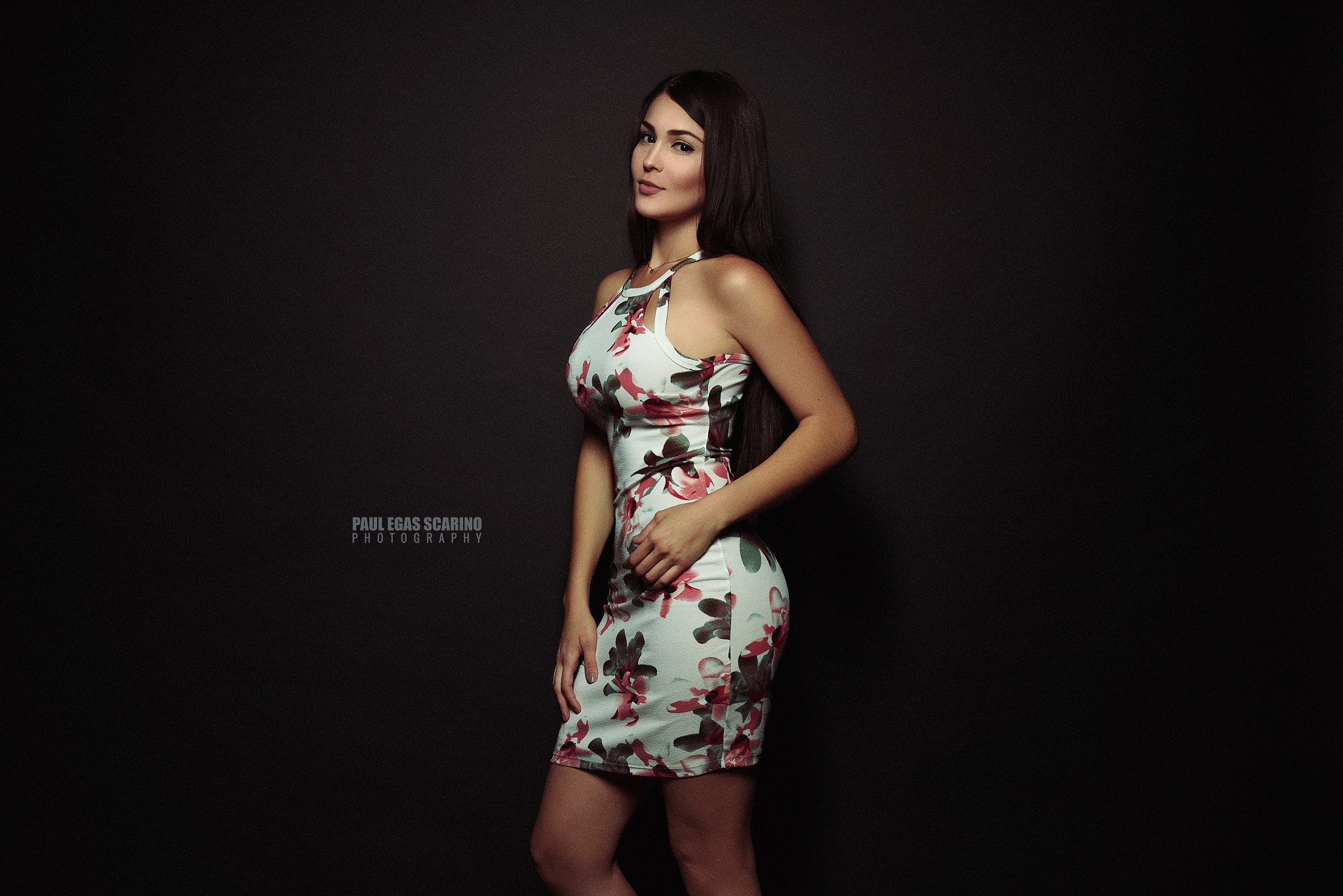 Andreina Berrueta in floral dress by Paul Egas Scarino HD Wallpaper