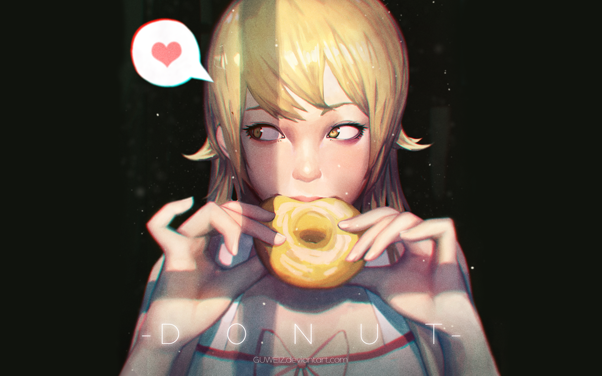 Oshino Shinobu from Monogatari Series eating a donut HD Wallpaper