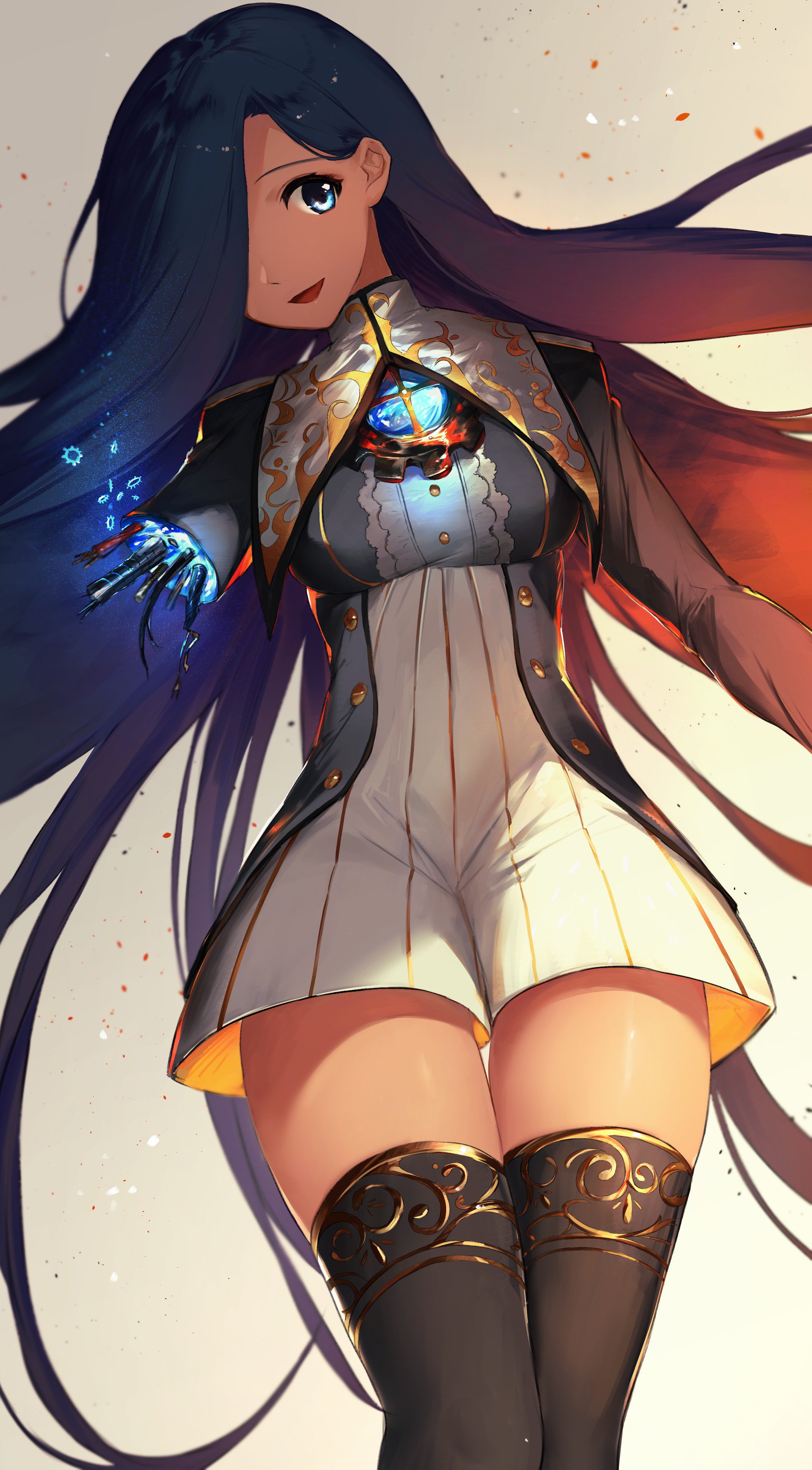 Anime girl with dark hair and blue eyes casting magic HD Wallpaper