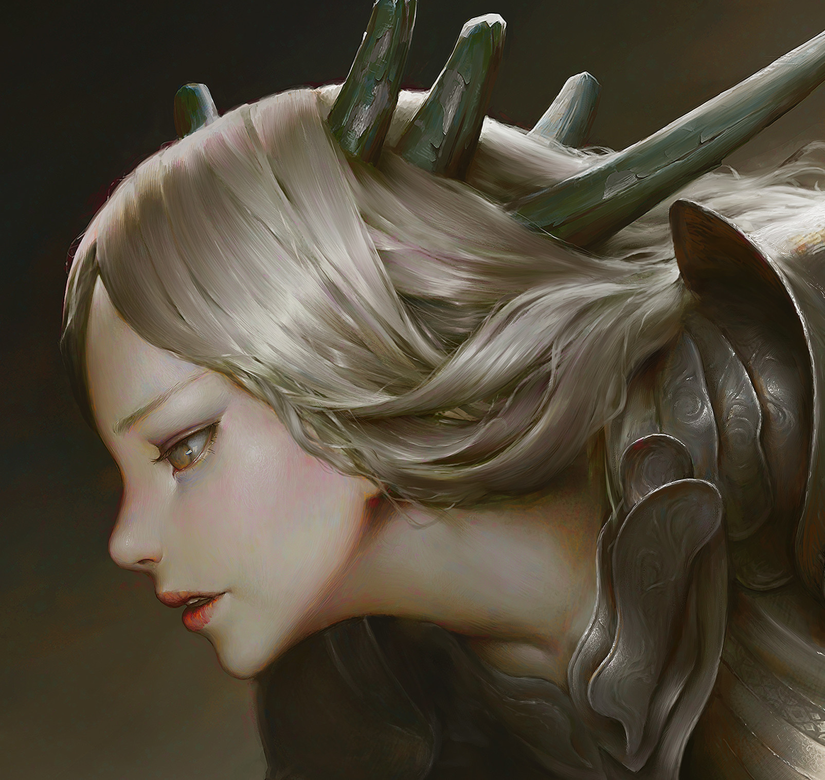 Fantasy warrior woman with horns and armor HD Wallpaper