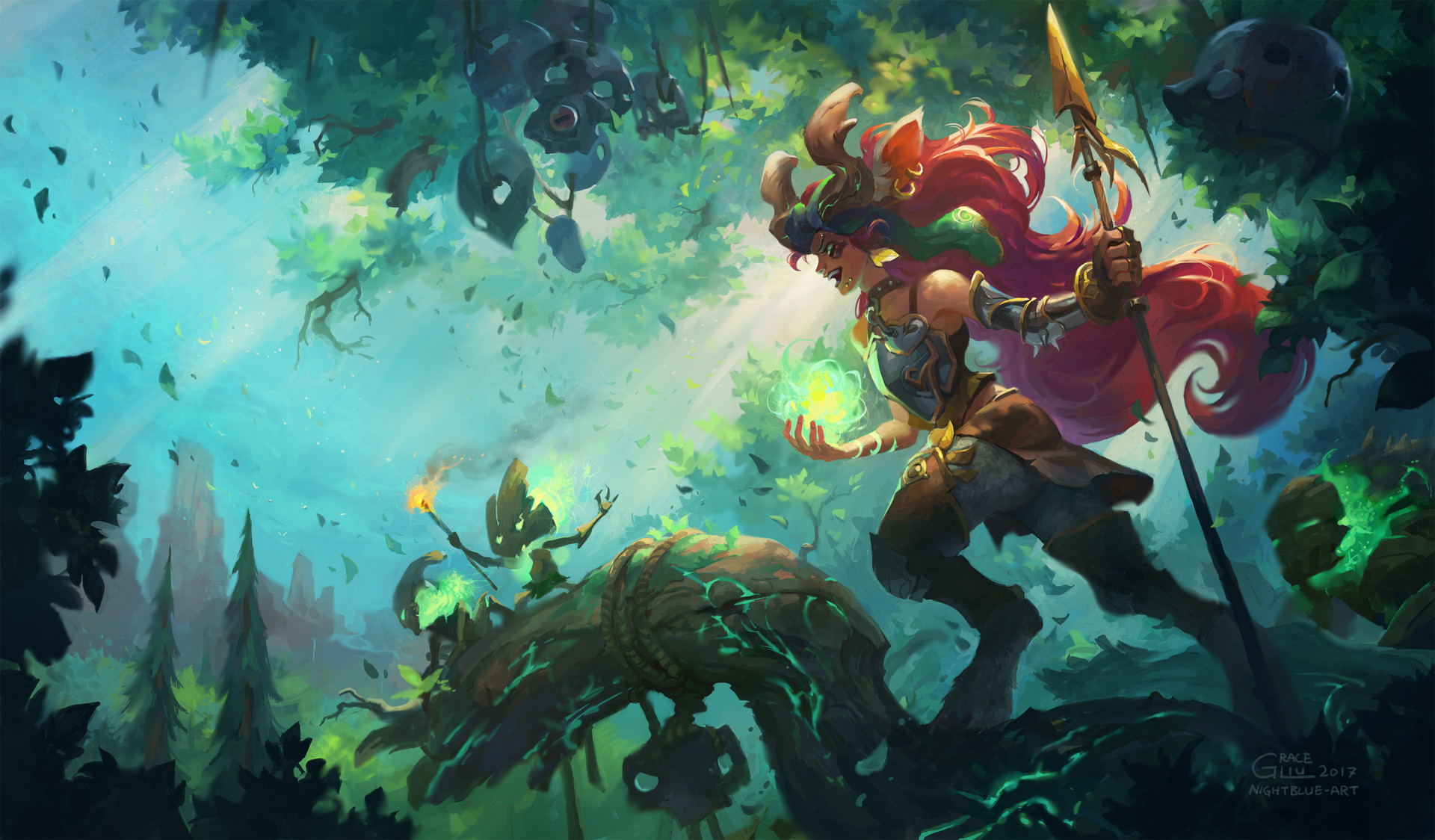 Nidalee from League of Legends in a forest HD Wallpaper