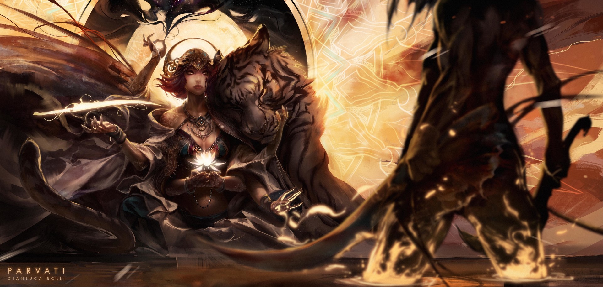 Parvati with Tiger and Demon HD Wallpaper