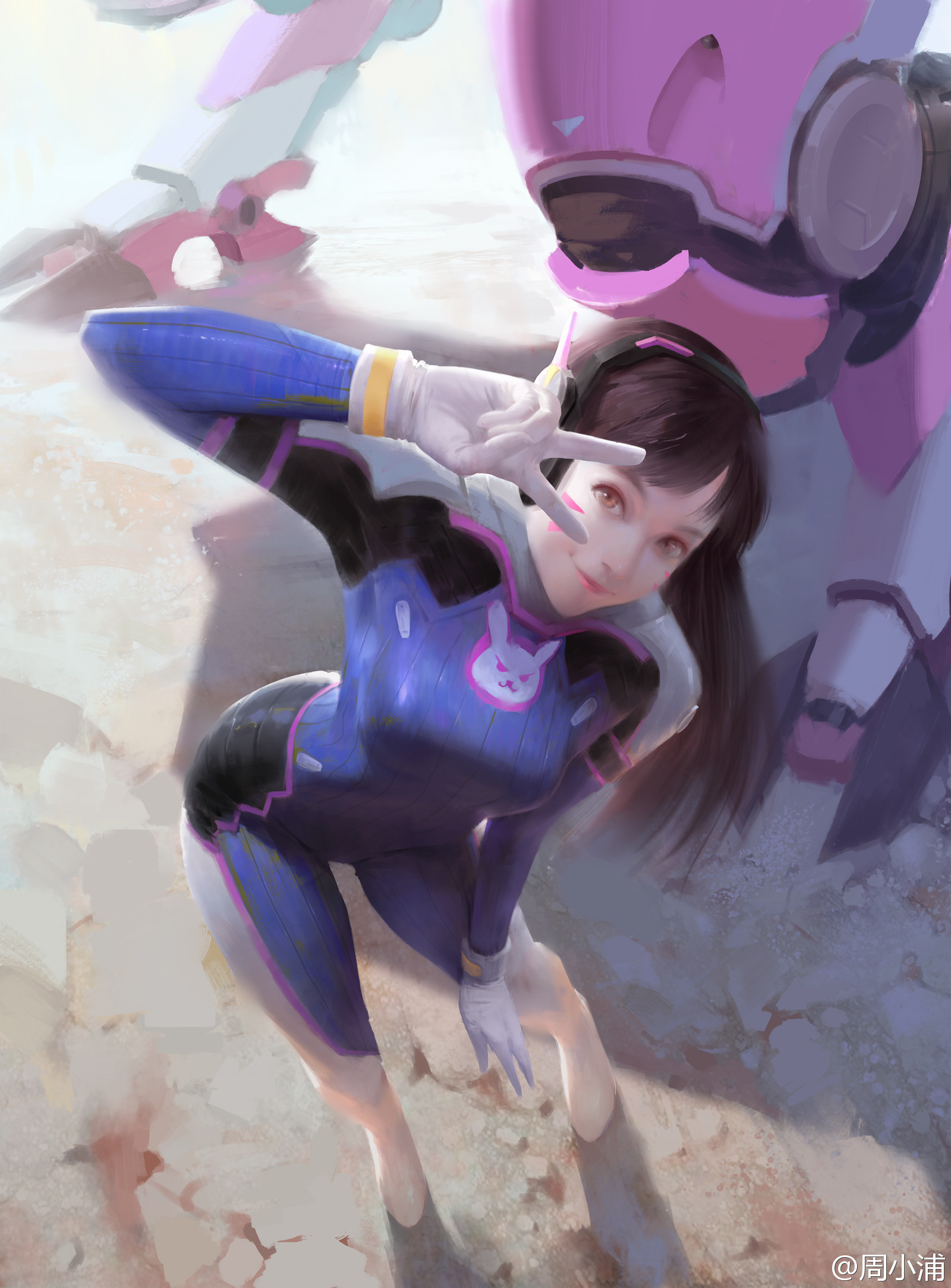 D.Va from Overwatch with her mech HD Wallpaper